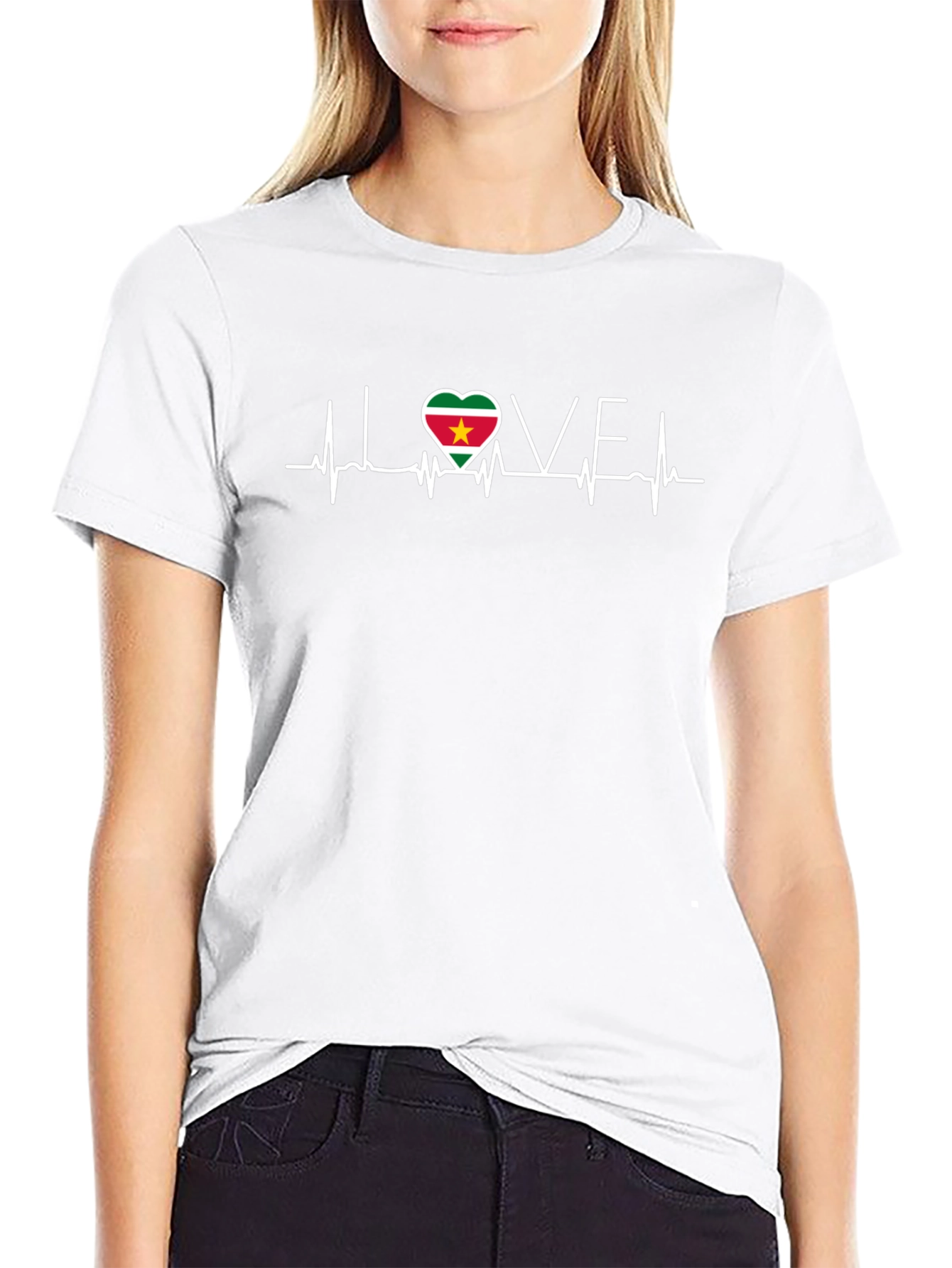 Suriname Flag Heartbeat Love Black T-Shirt