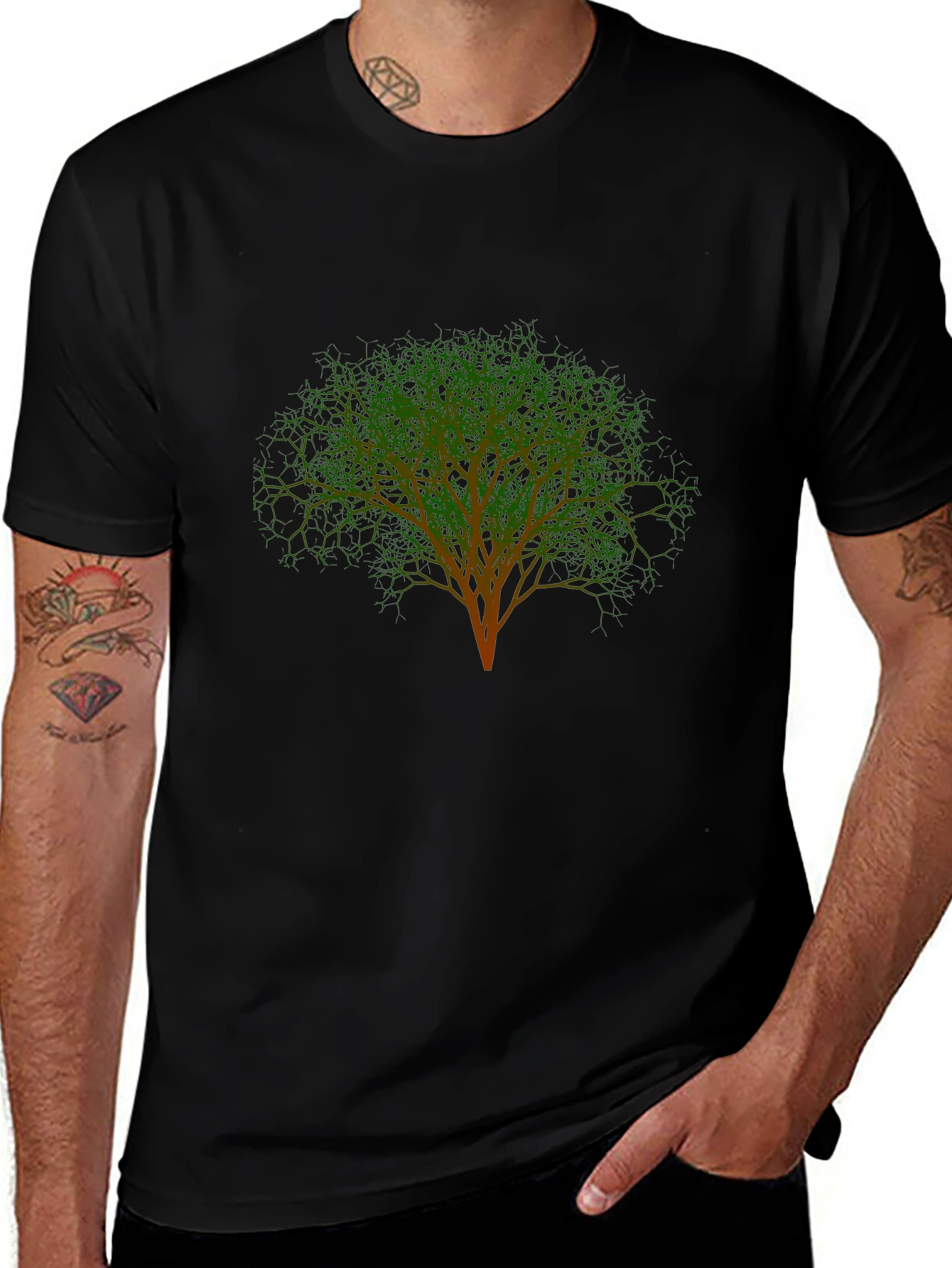 Tree Graphic Black T-Shirt Casual Tee