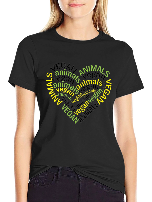 Vegan Animals Heart T-Shirt - Black Graphic Tee