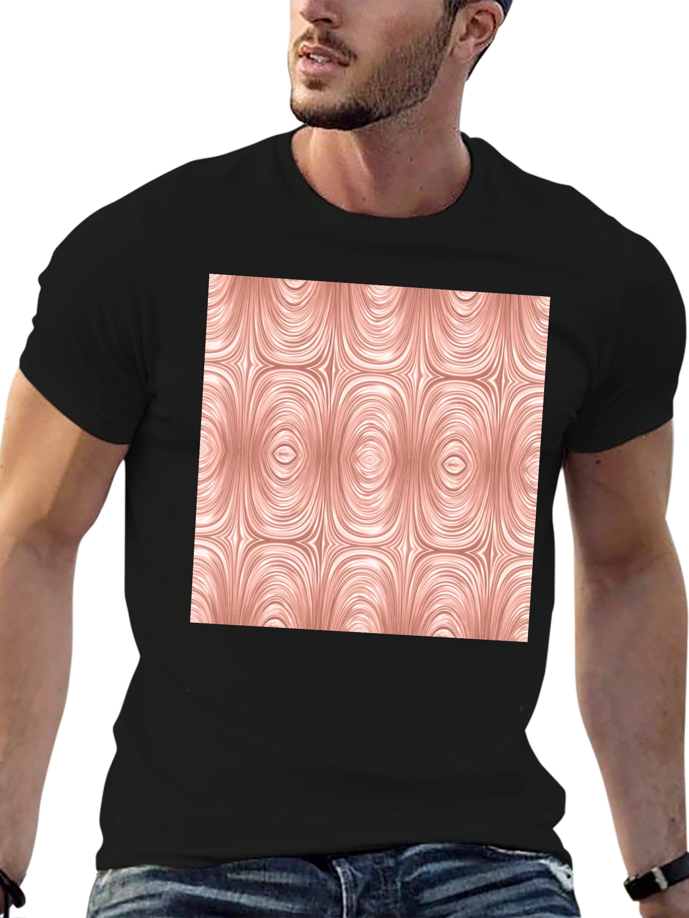 Abstract Oval Pattern Black Tee
