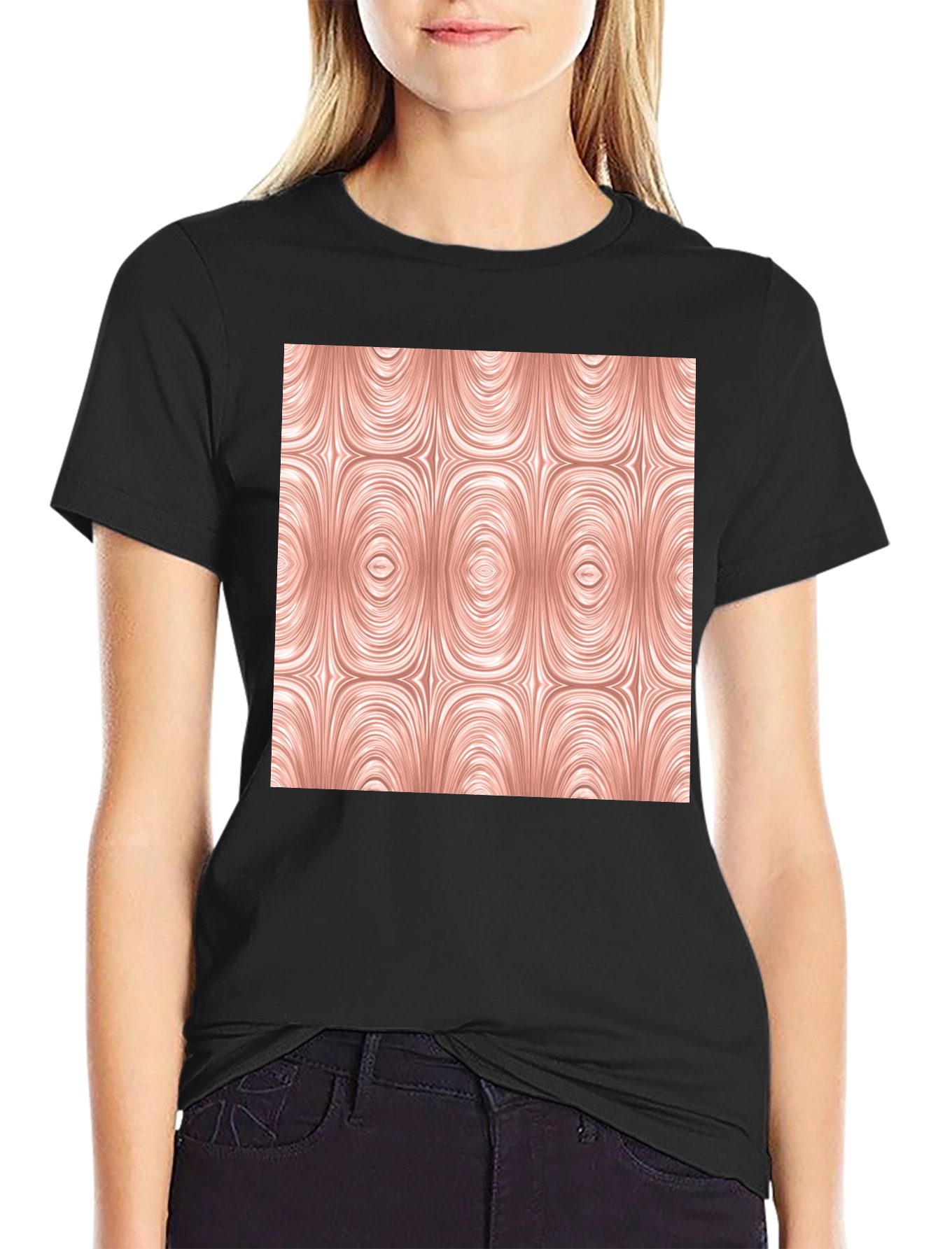 Abstract Oval Pattern Black Tee