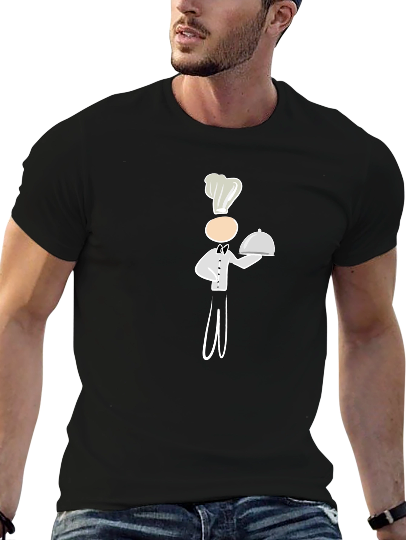 Chef Cartoon Graphic Tee - Black Cotton Blend