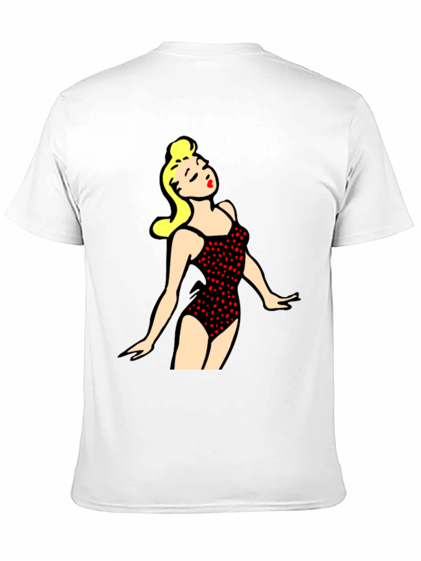 Retro Swimsuit Girl Graphic Tee - Black Cotton T-Shirt
