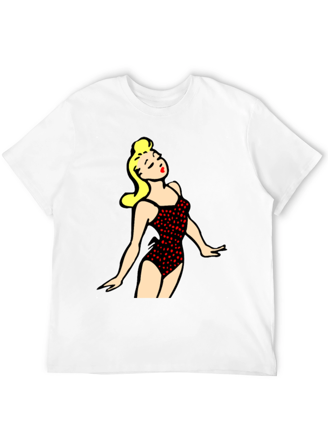 Retro Swimsuit Girl Graphic Tee - Black Cotton T-Shirt