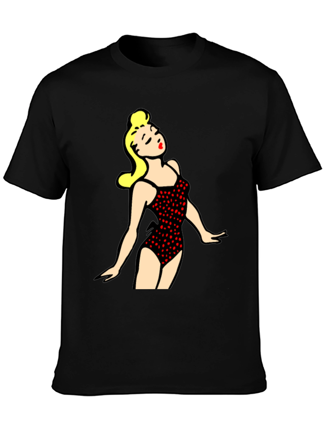 Retro Swimsuit Girl Graphic Tee - Black Cotton T-Shirt