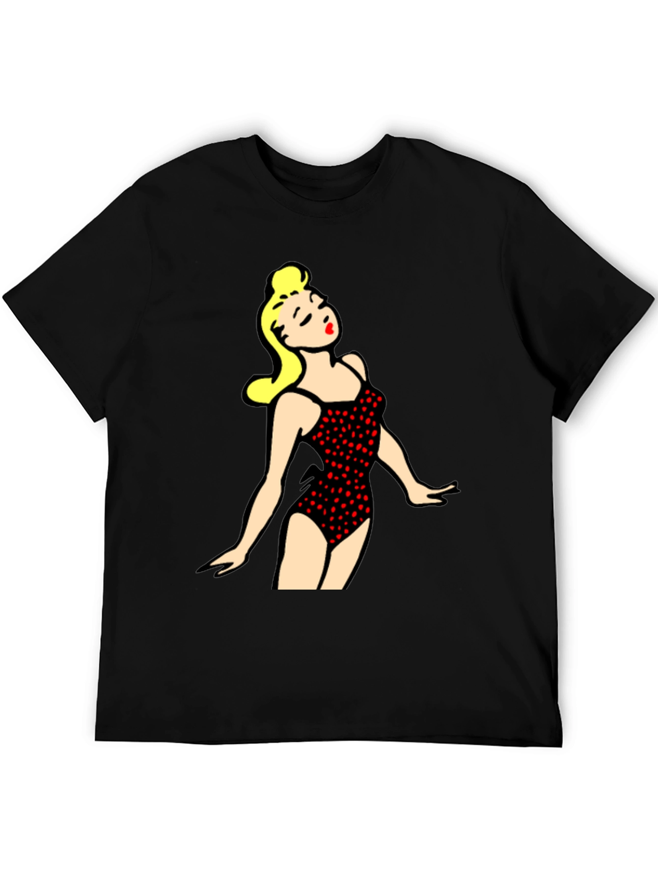 Retro Swimsuit Girl Graphic Tee - Black Cotton T-Shirt