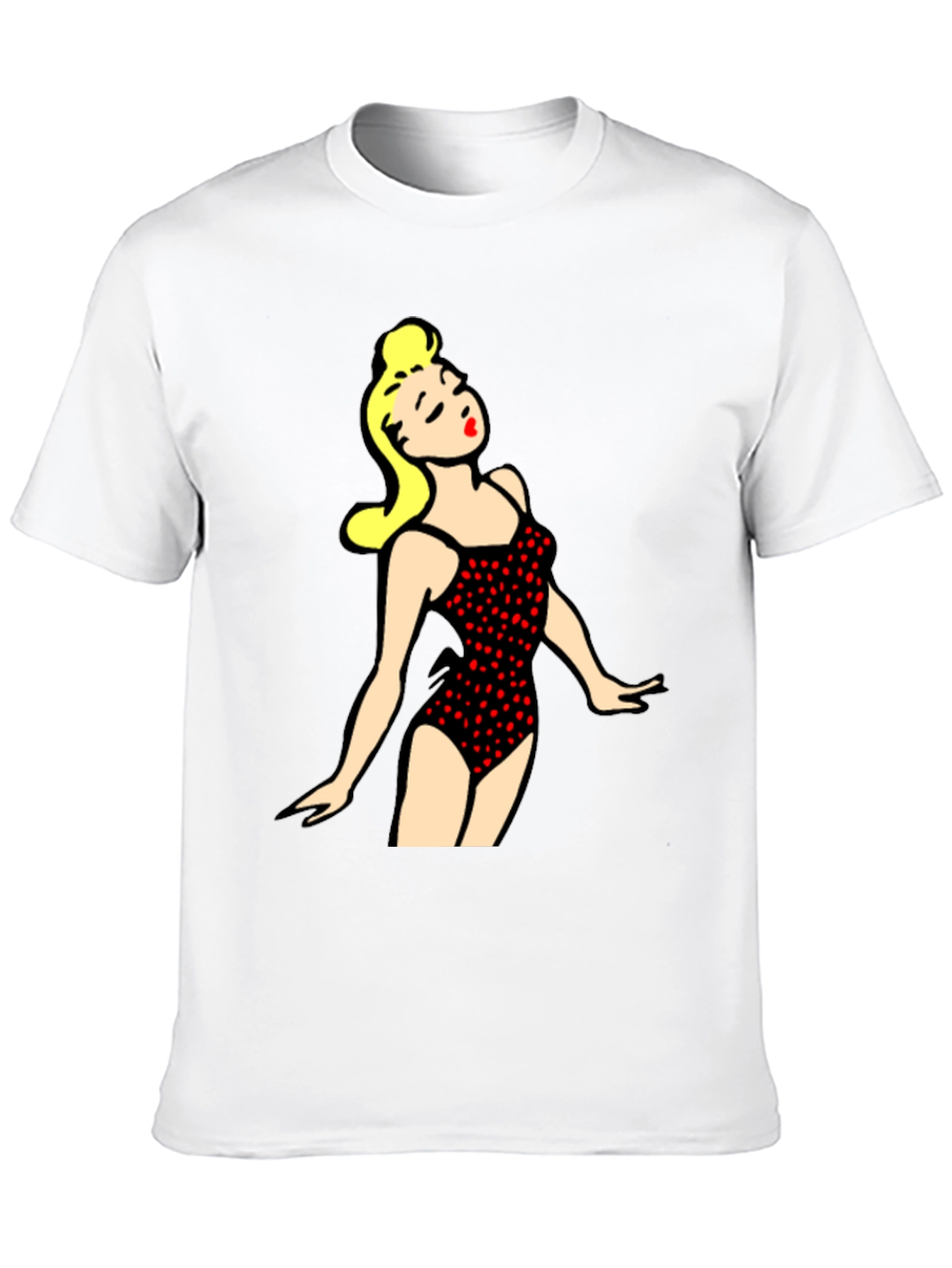 Retro Swimsuit Girl Graphic Tee - Black Cotton T-Shirt