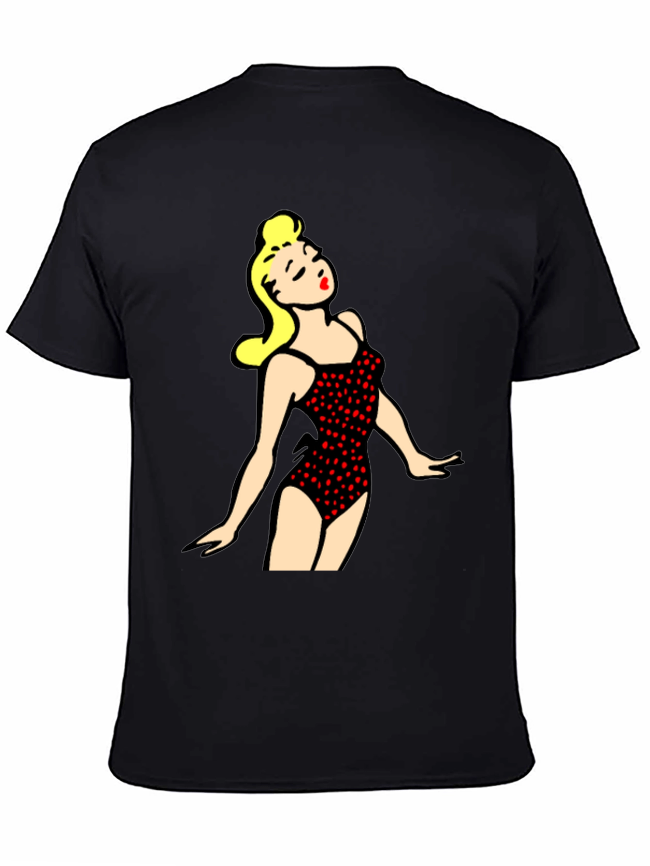 Retro Swimsuit Girl Graphic Tee - Black Cotton T-Shirt