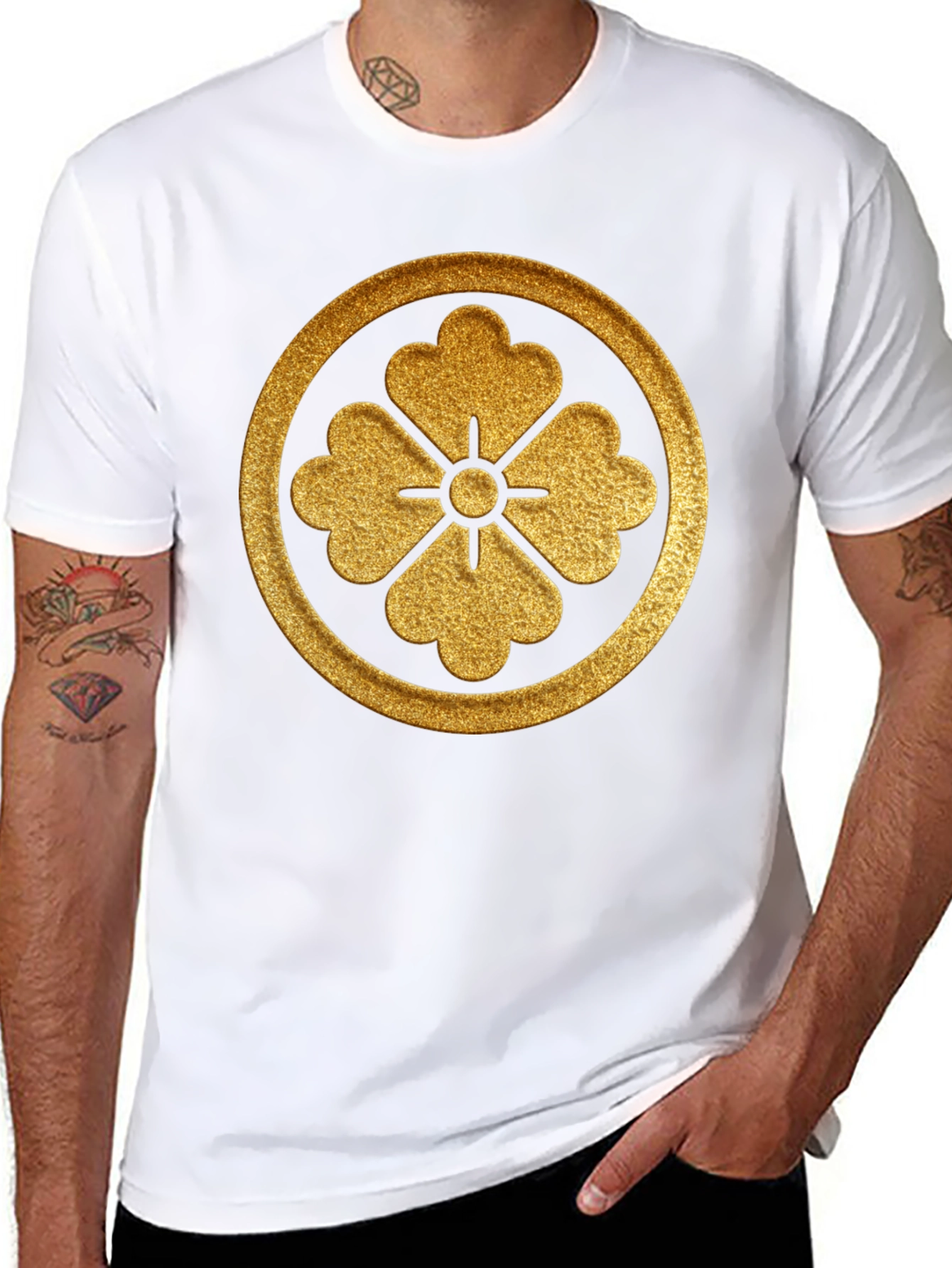 Golden Floral Crest Black T-Shirt