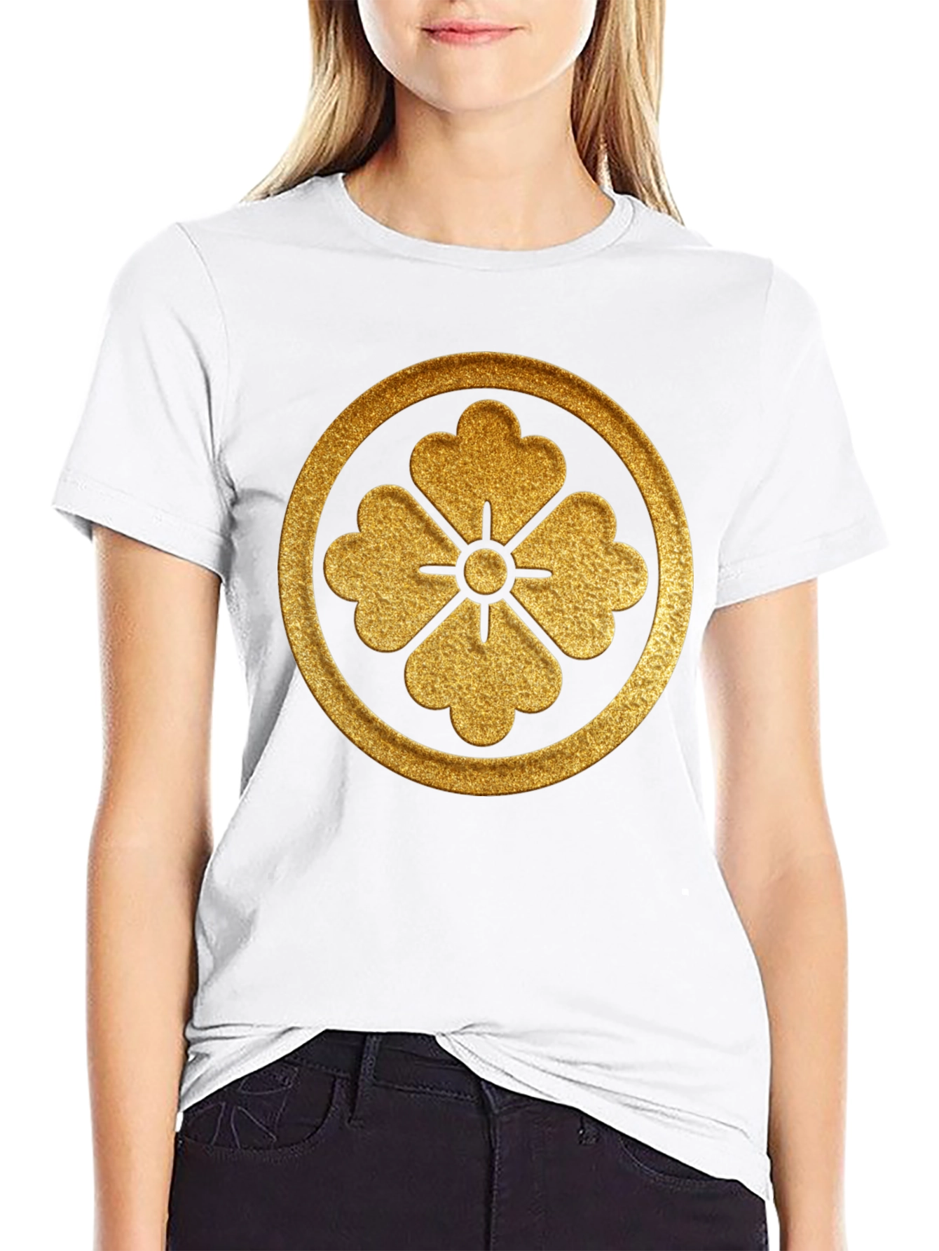 Golden Floral Crest Black T-Shirt