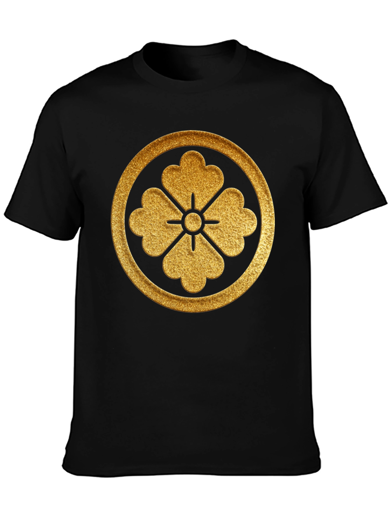 Golden Floral Crest Black T-Shirt