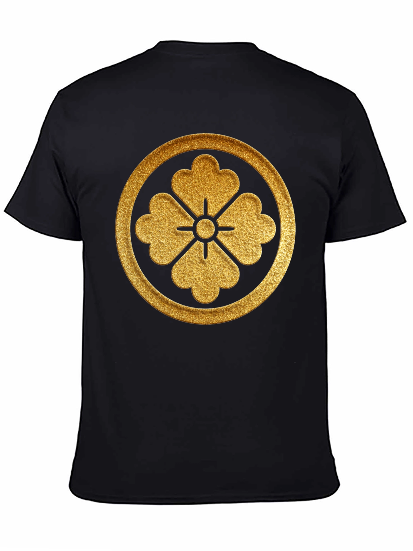 Golden Floral Crest Black T-Shirt