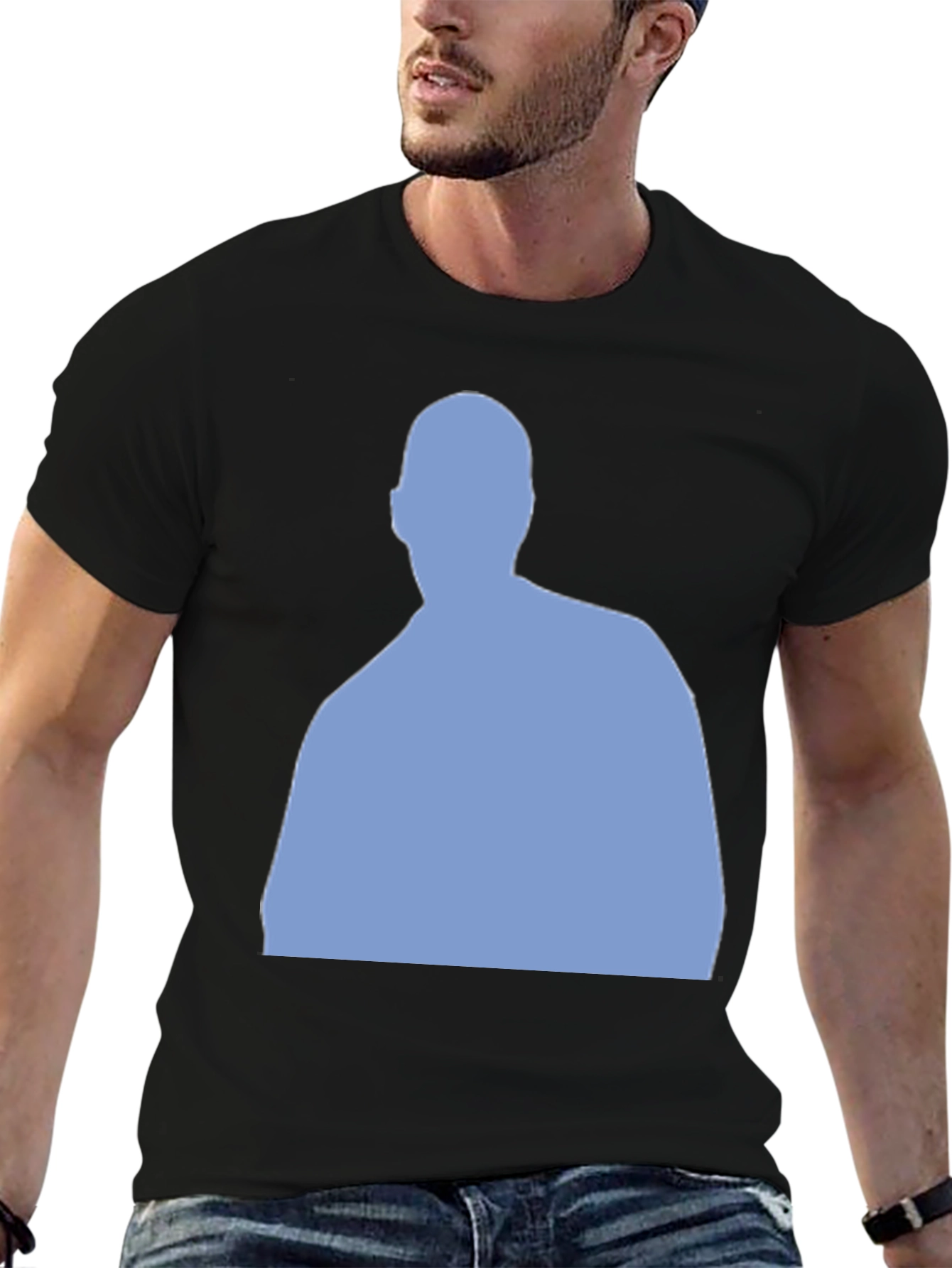 Mens Black T-Shirt with Blue Silhouette Design