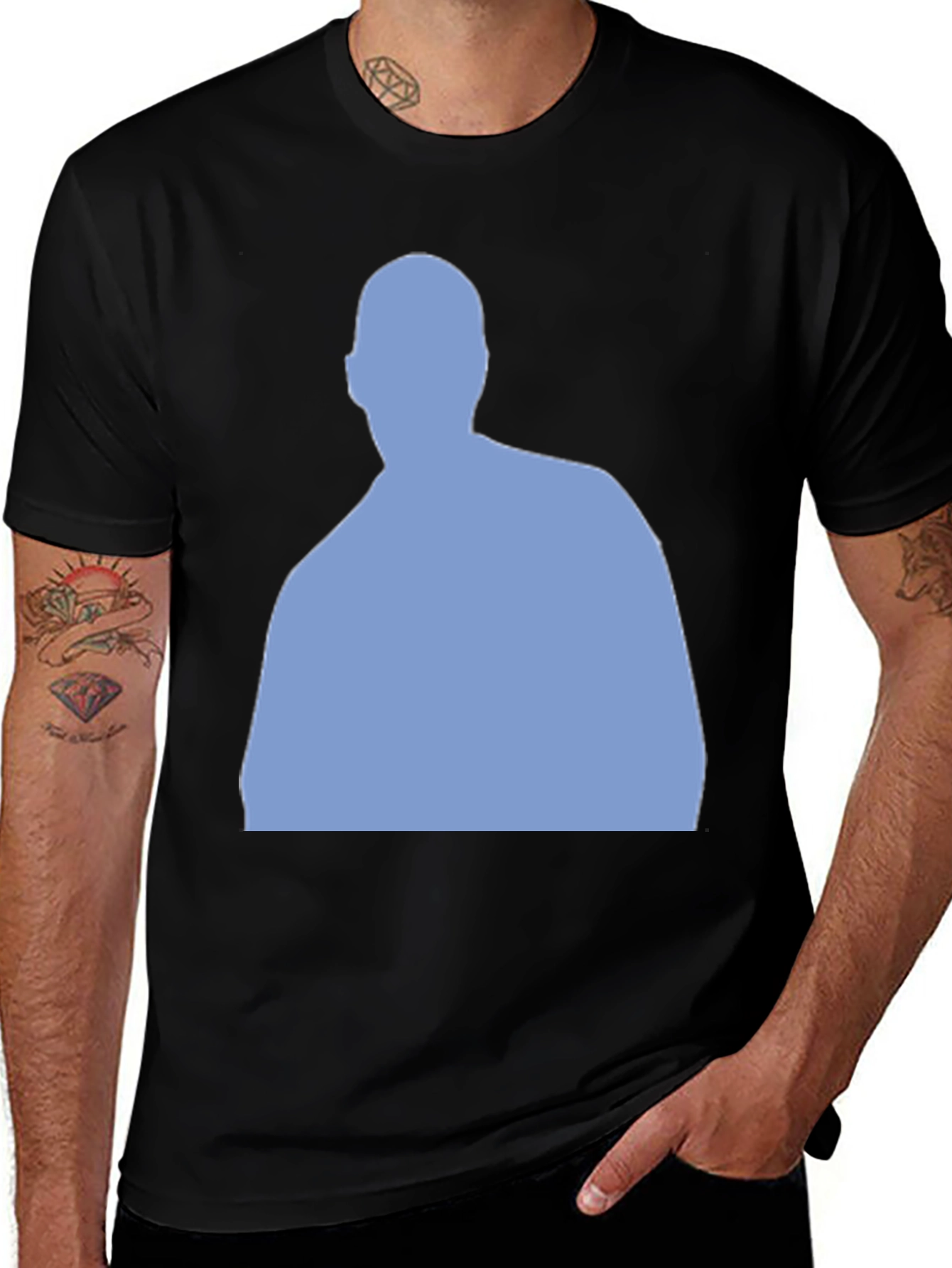 Mens Black T-Shirt with Blue Silhouette Design