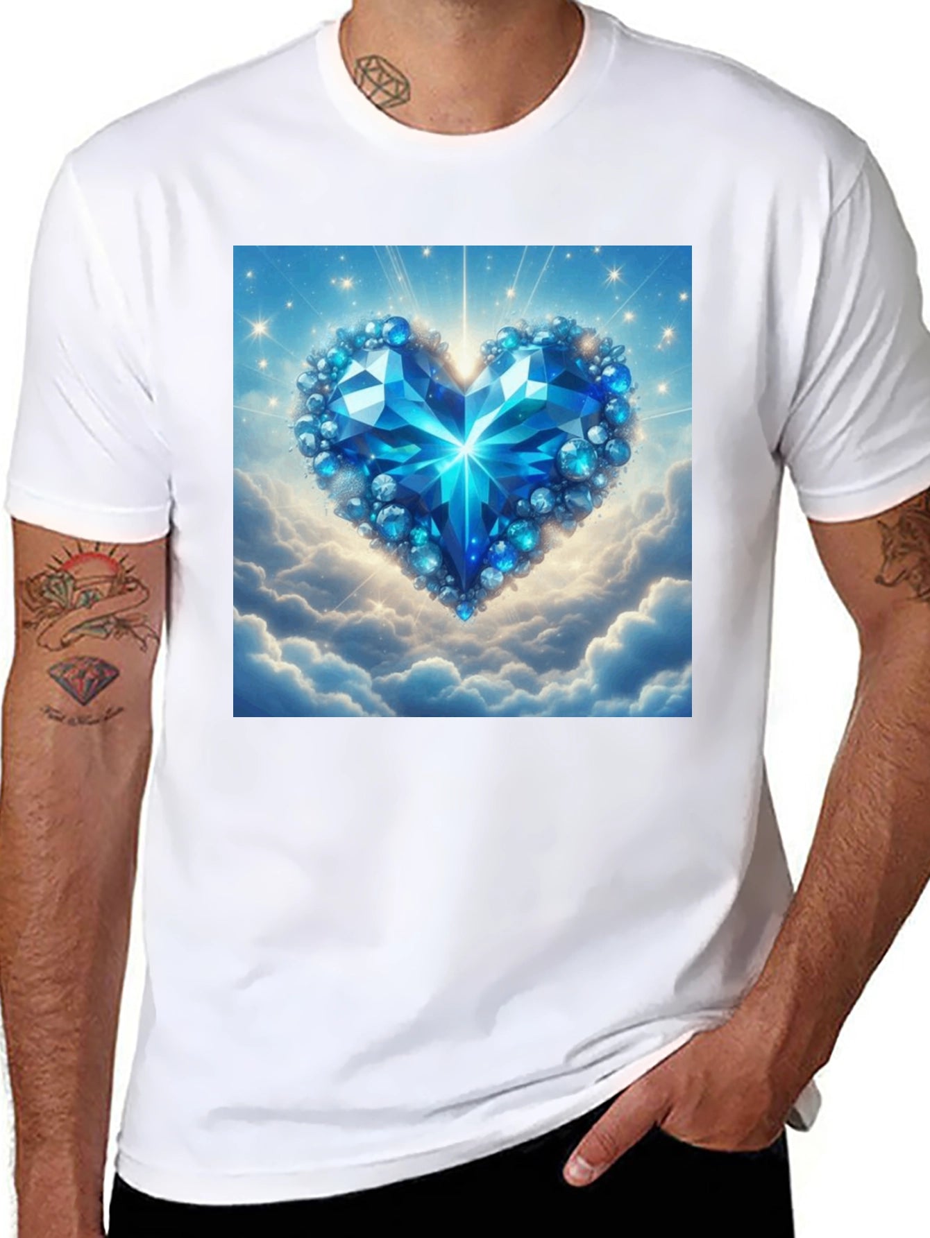 Blue Crystal Heart Graphic T-Shirt