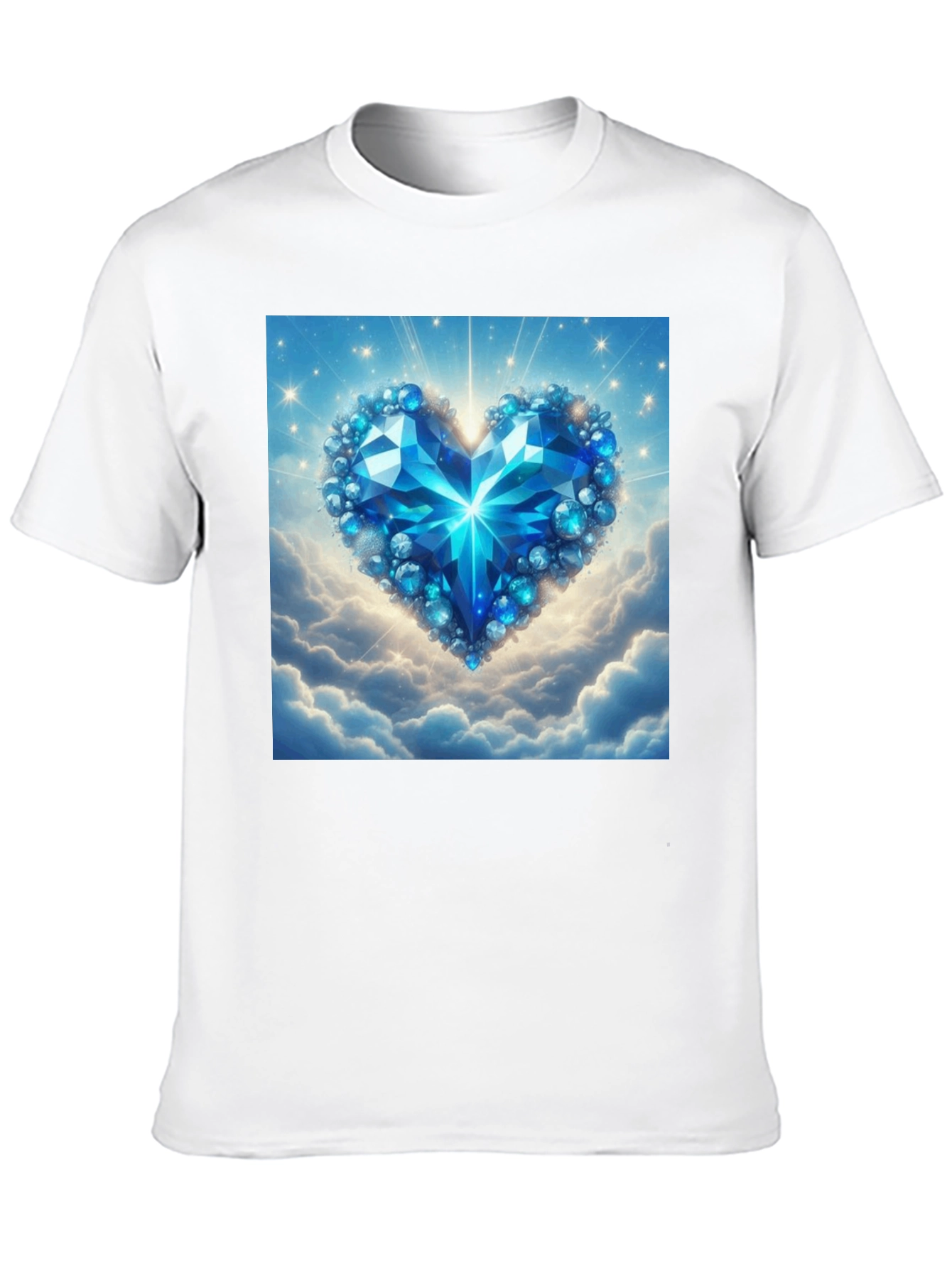 Blue Crystal Heart Graphic T-Shirt