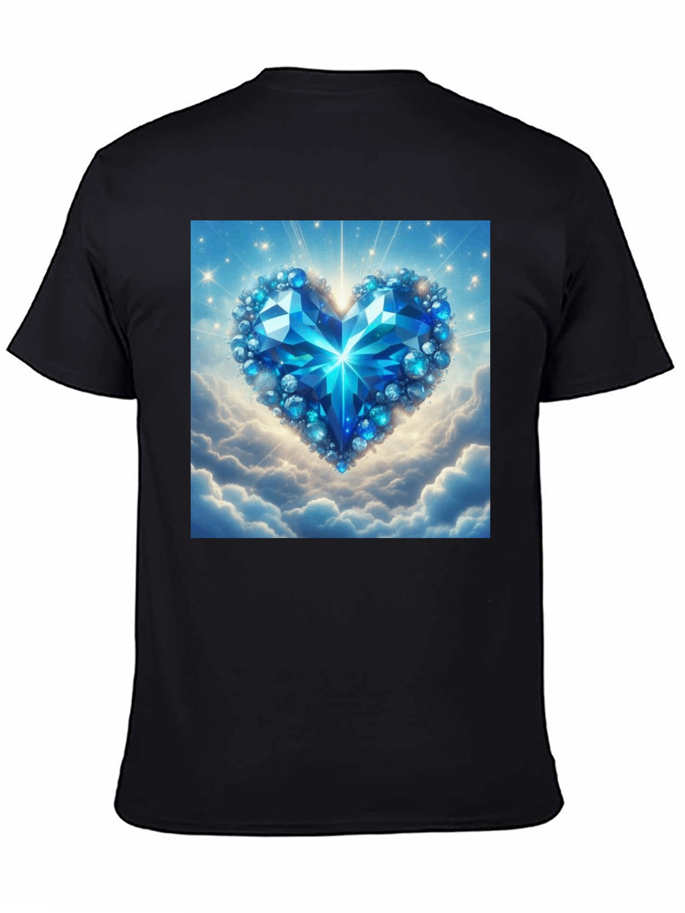 Blue Crystal Heart Graphic T-Shirt