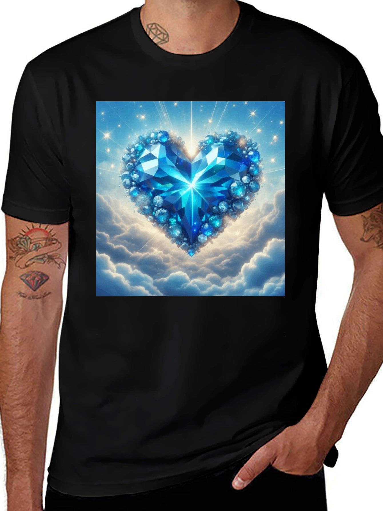 Blue Crystal Heart Graphic T-Shirt