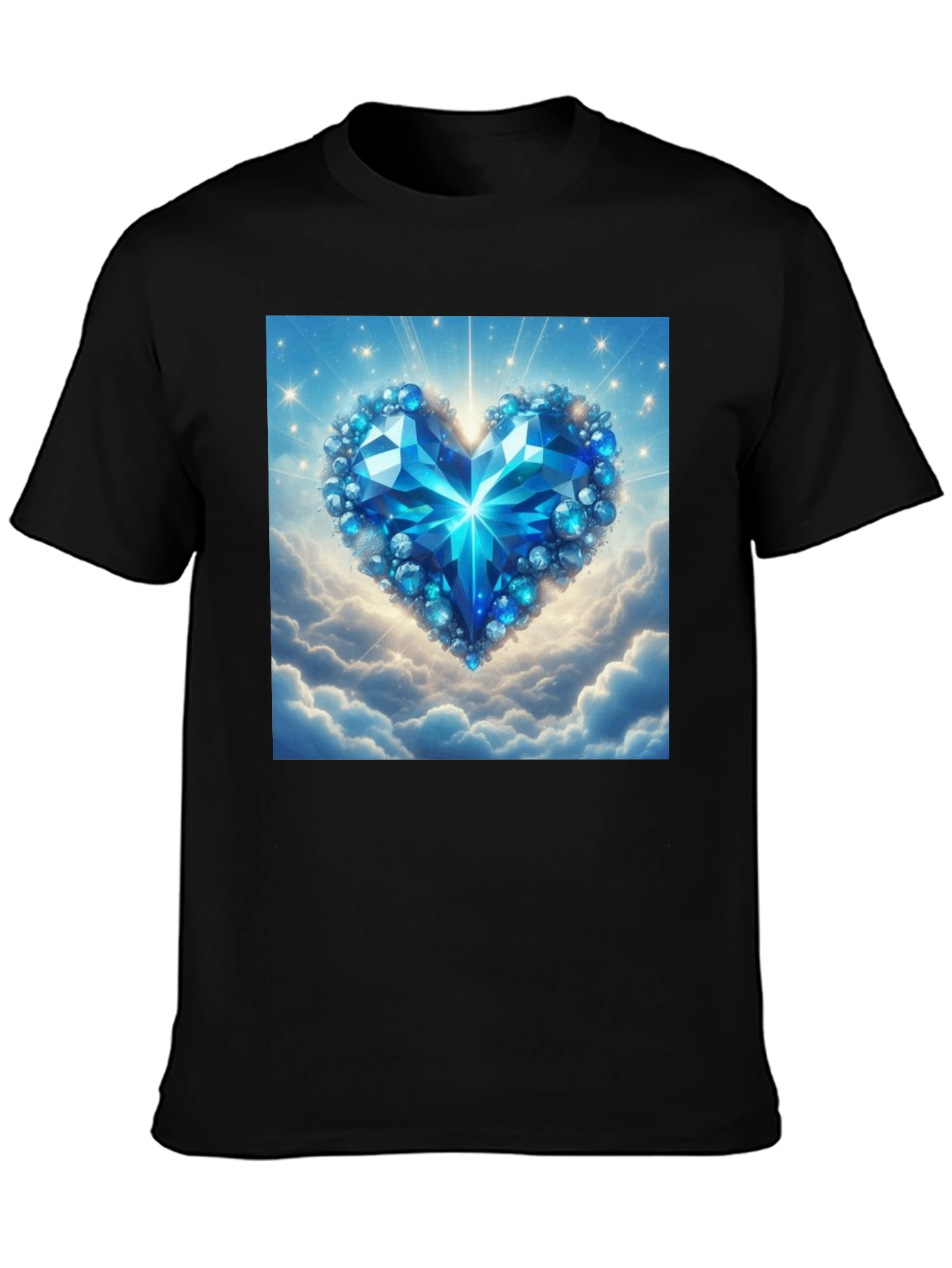 Blue Crystal Heart Graphic T-Shirt