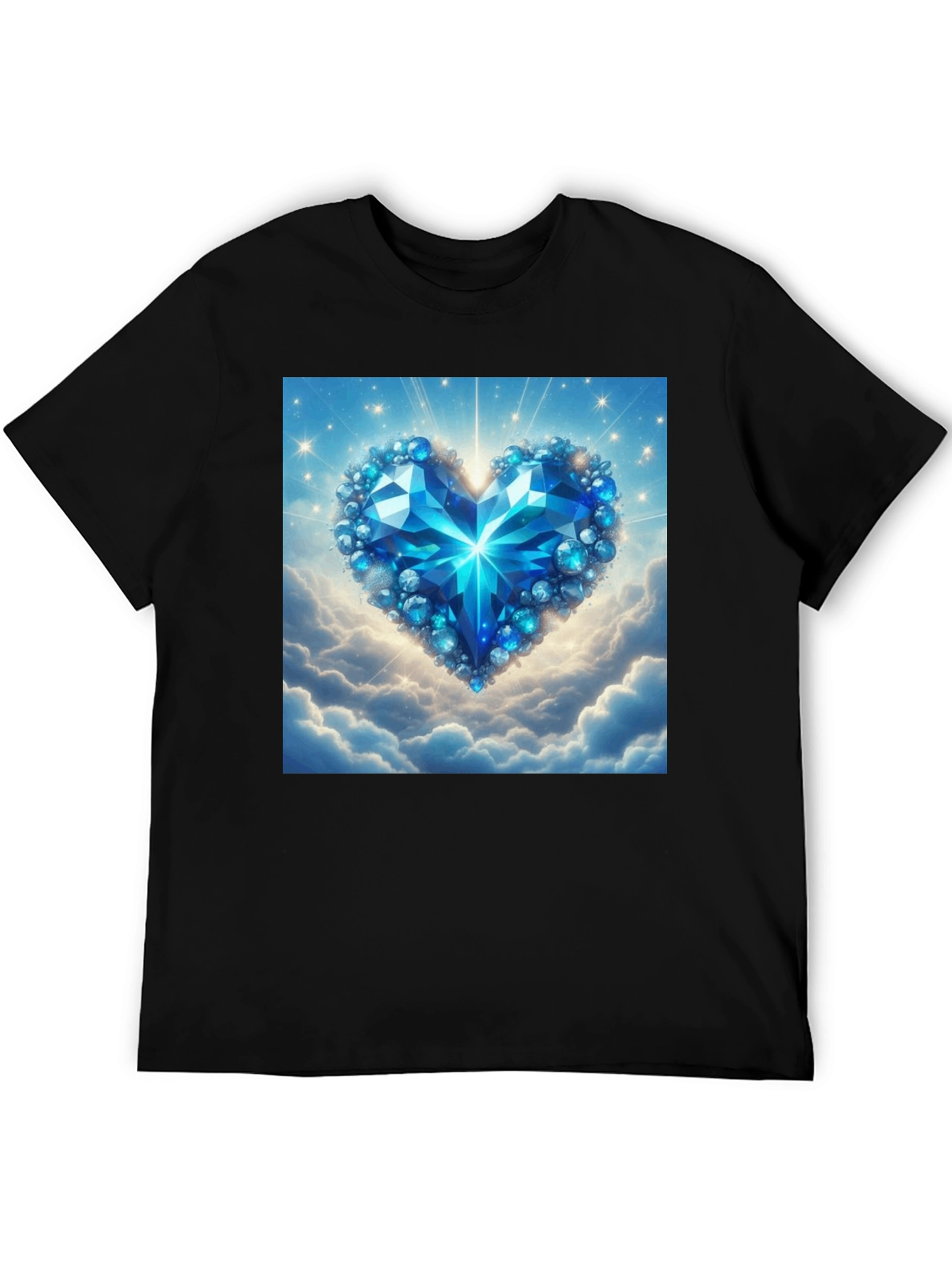 Blue Crystal Heart Graphic T-Shirt