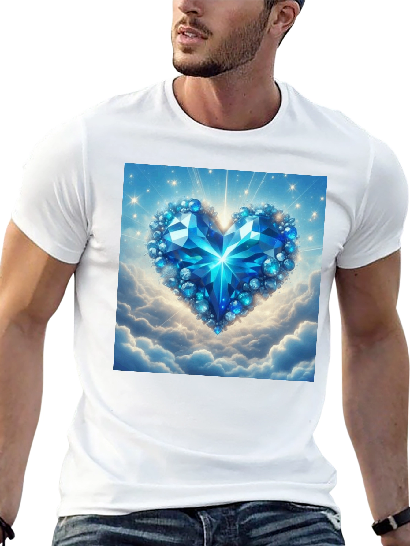 Blue Crystal Heart Graphic T-Shirt