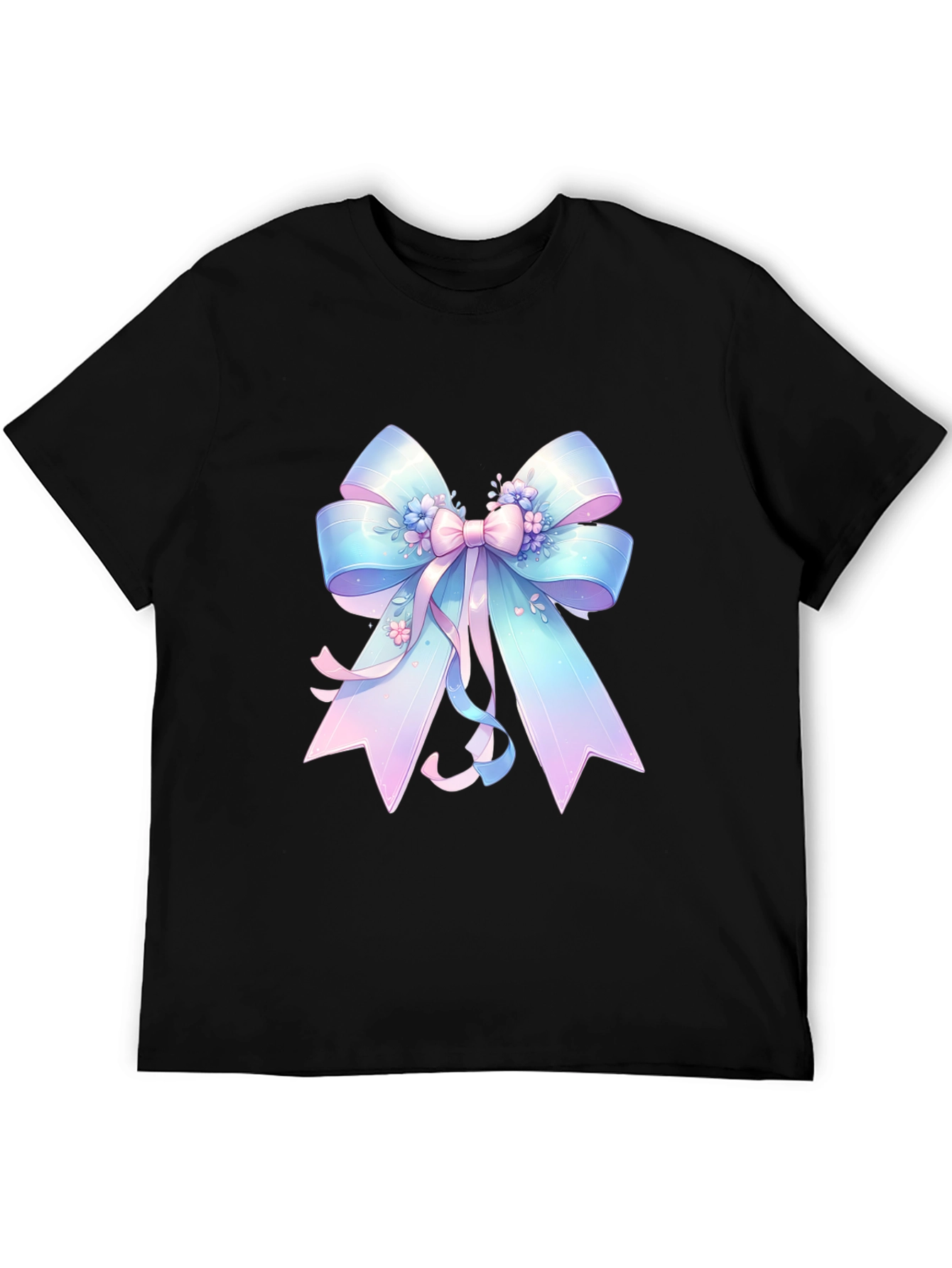 Pastel Ribbon Graphic Tee - Black Cotton Blend