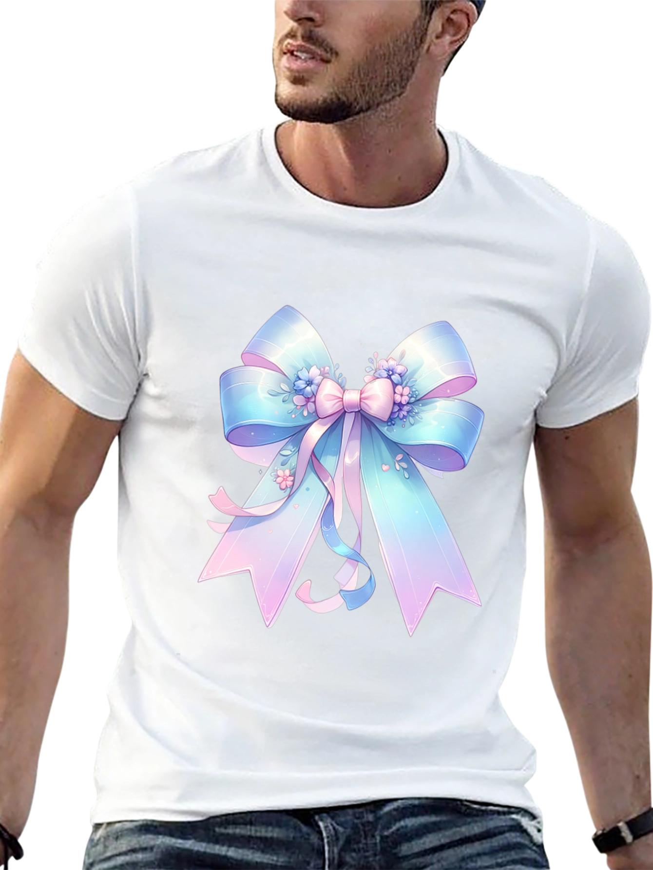 Pastel Ribbon Graphic Tee - Black Cotton Blend