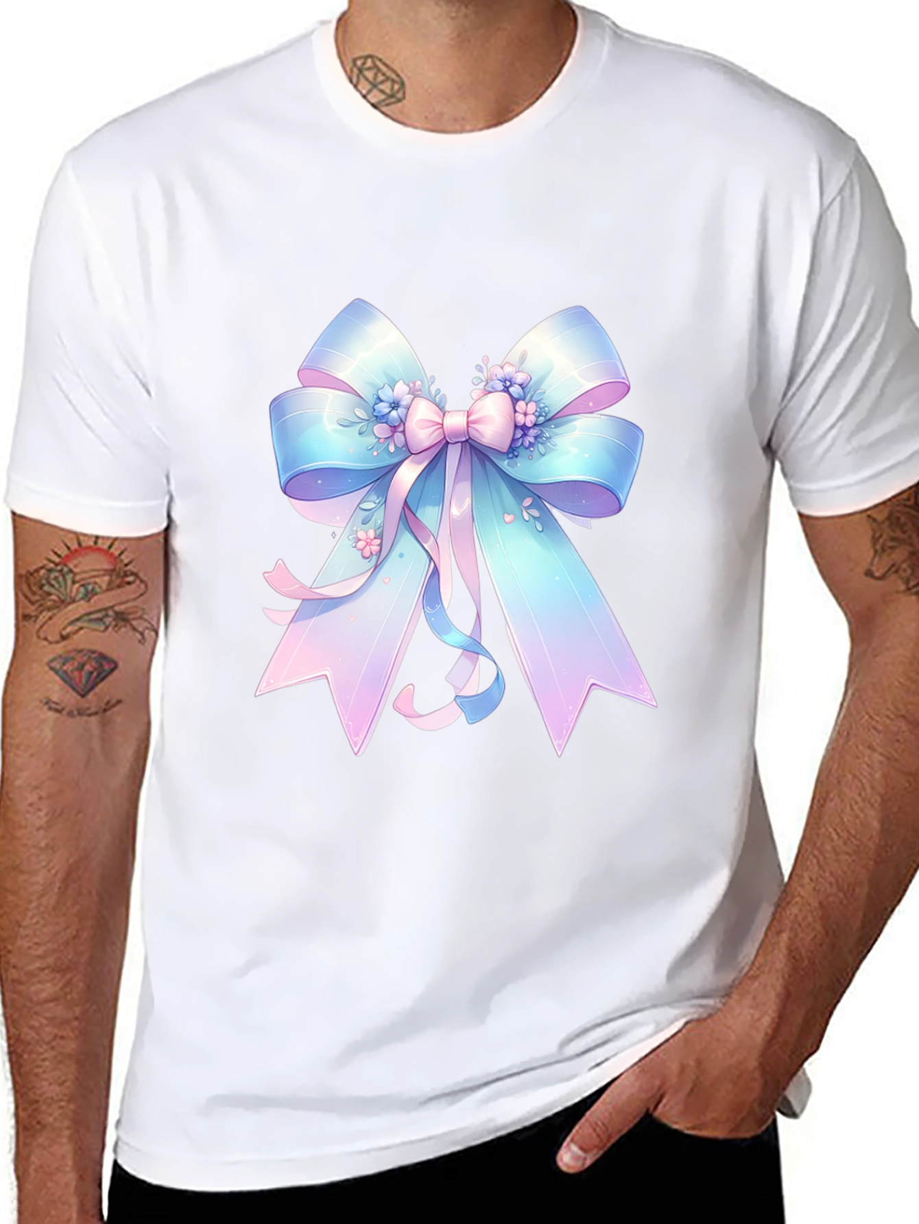 Pastel Ribbon Graphic Tee - Black Cotton Blend