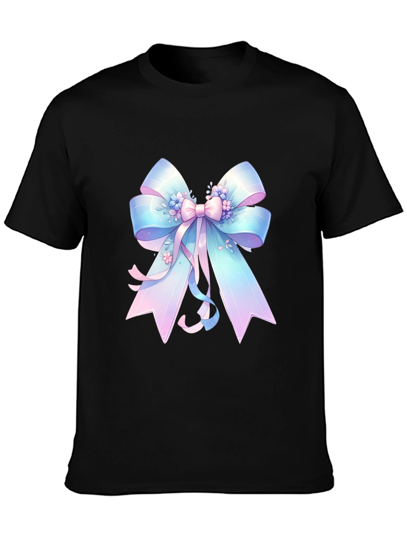 Pastel Ribbon Graphic Tee - Black Cotton Blend