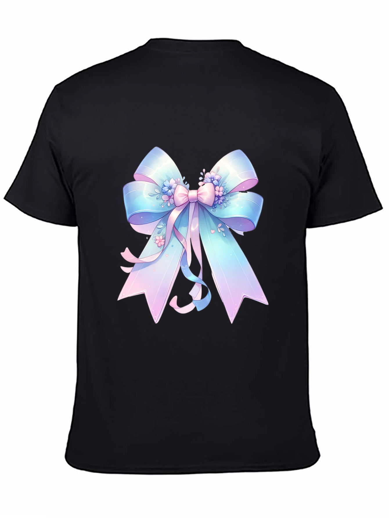 Pastel Ribbon Graphic Tee - Black Cotton Blend