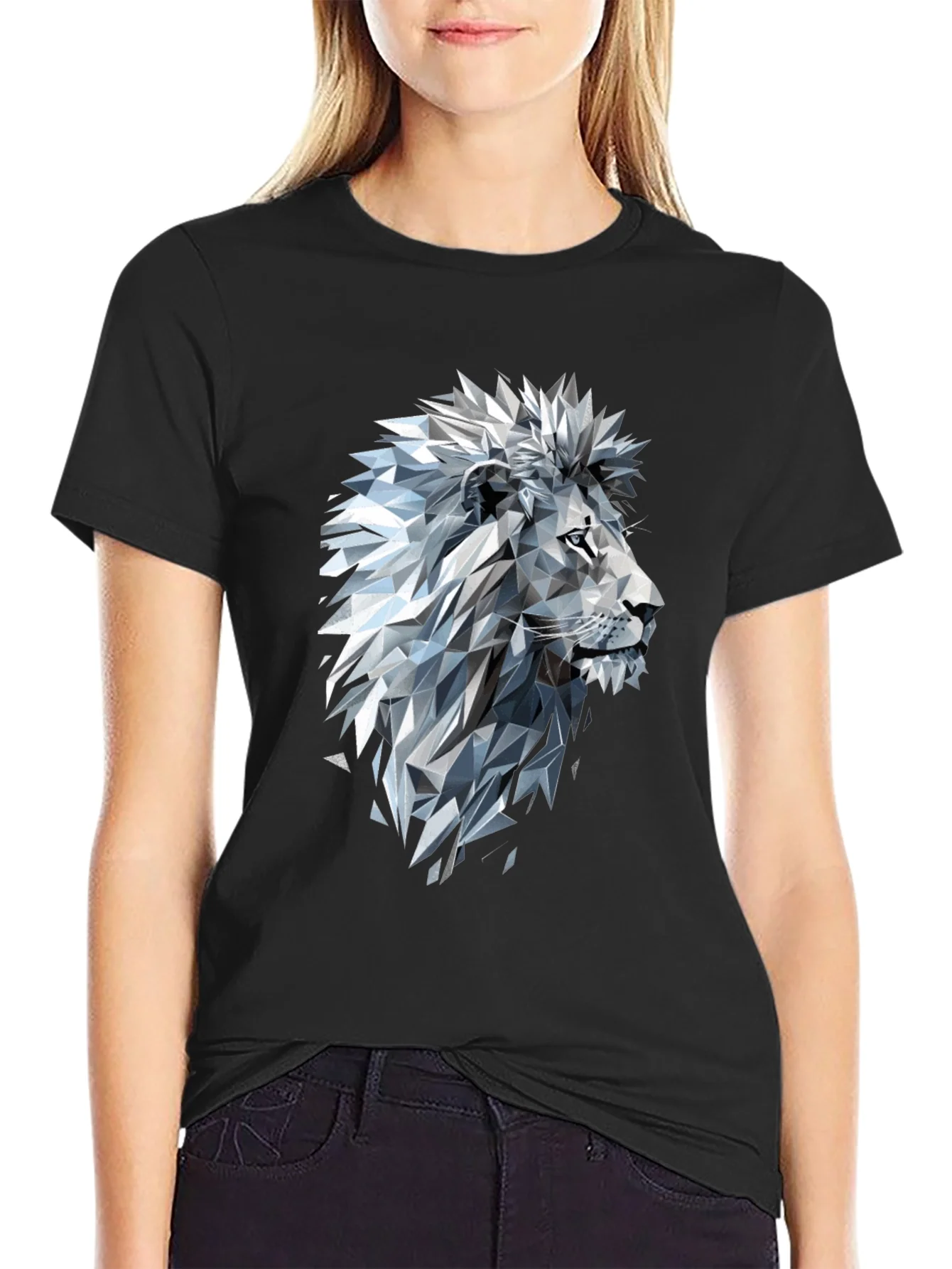 Geometric Lion Graphic Black T-Shirt
