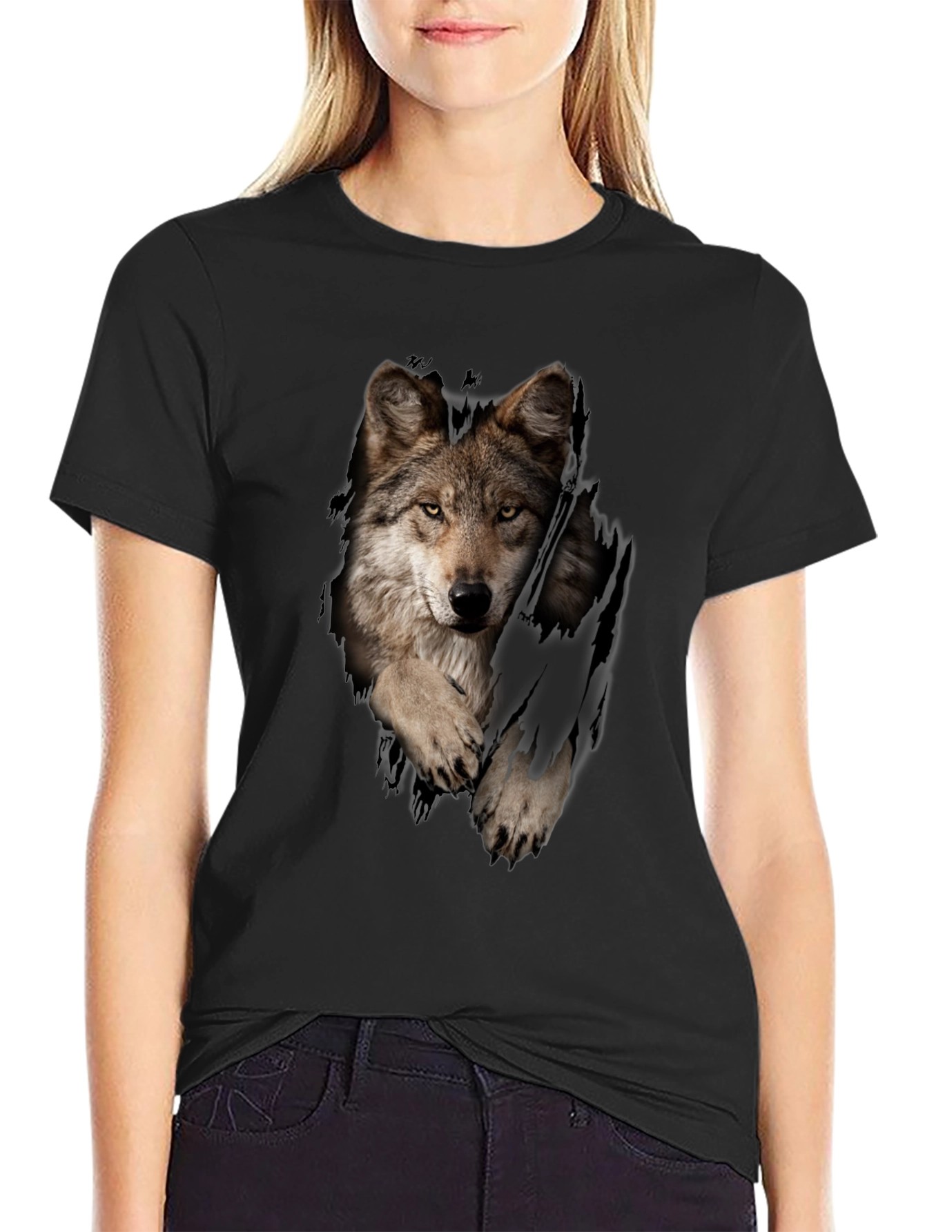 Wolf Graphic T-Shirt - Distressed Animal Print