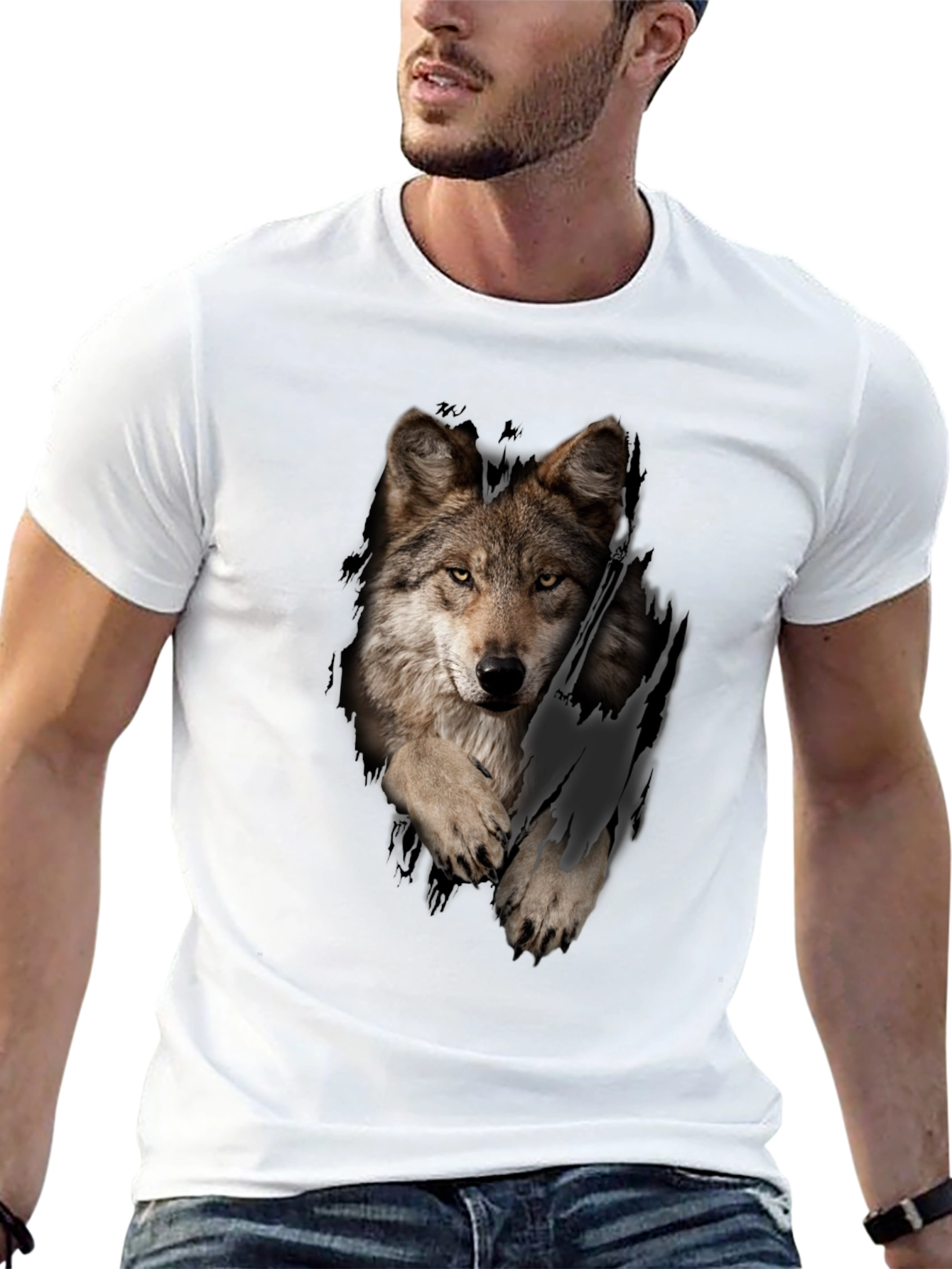 Wolf Graphic T-Shirt - Distressed Animal Print