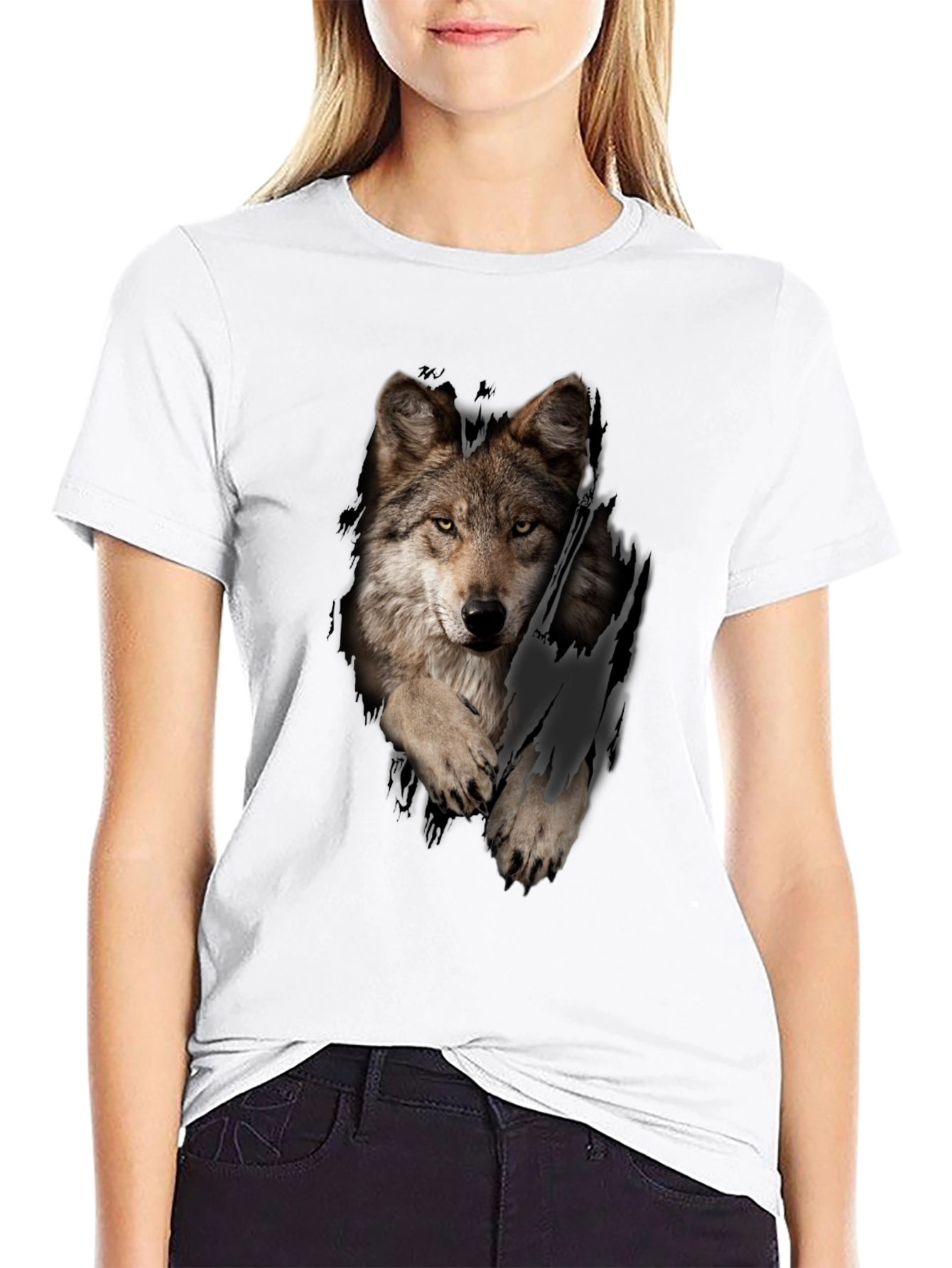 Wolf Graphic T-Shirt - Distressed Animal Print