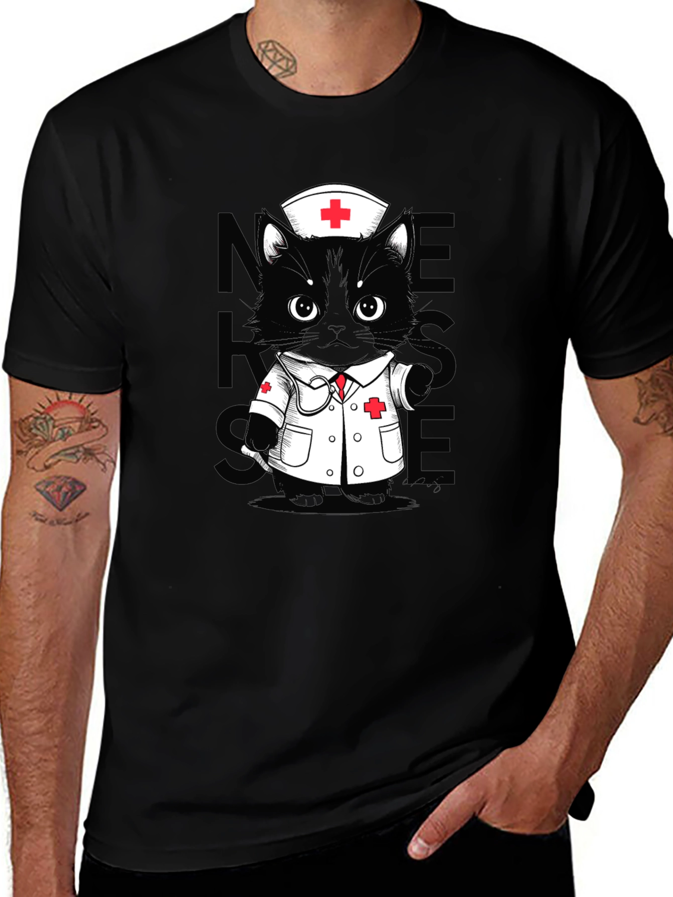 Nurse Cat T-Shirt - Unisex Black Tee