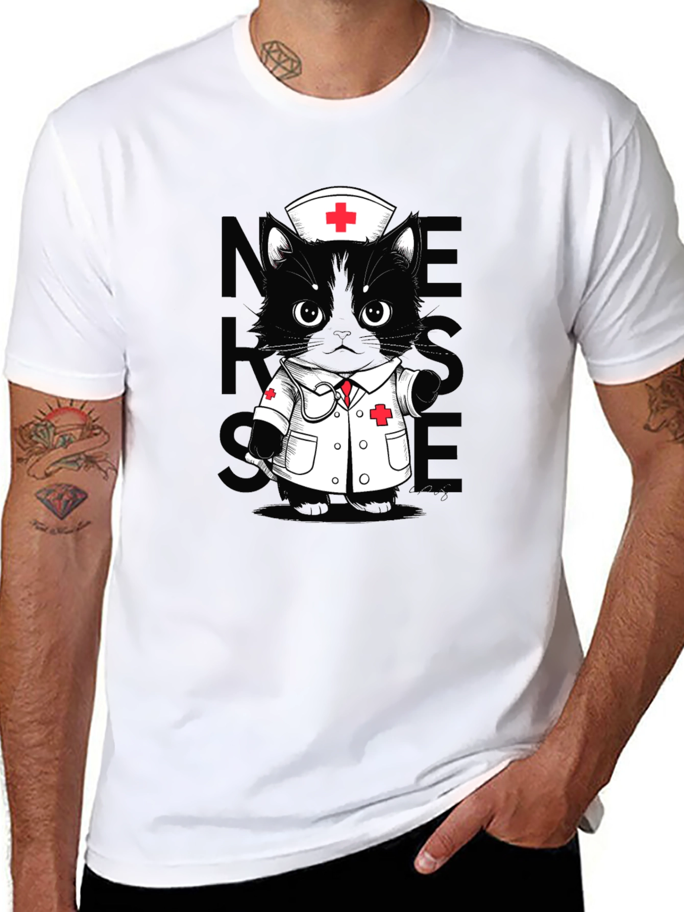 Nurse Cat T-Shirt - Unisex Black Tee
