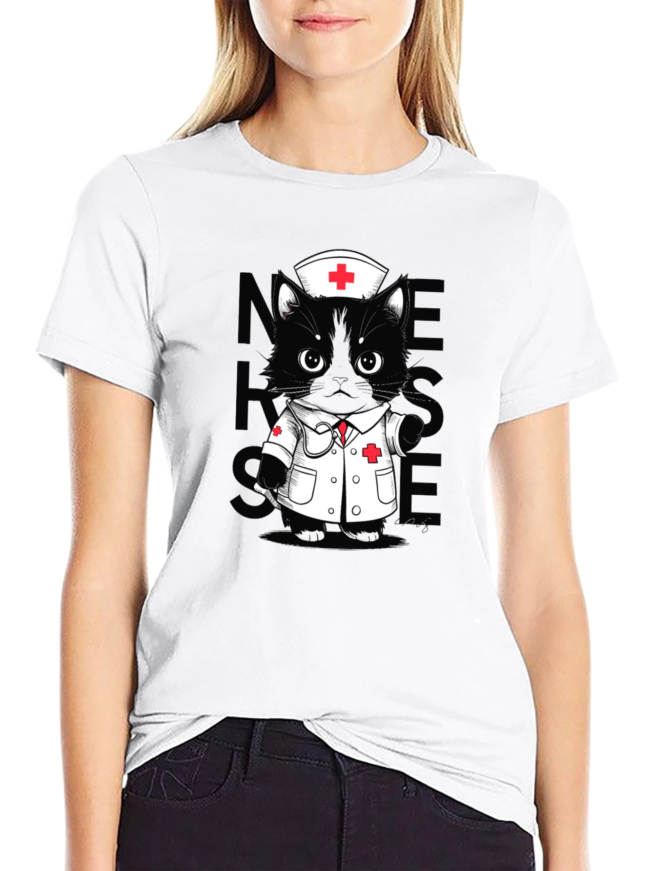 Nurse Cat T-Shirt - Unisex Black Tee