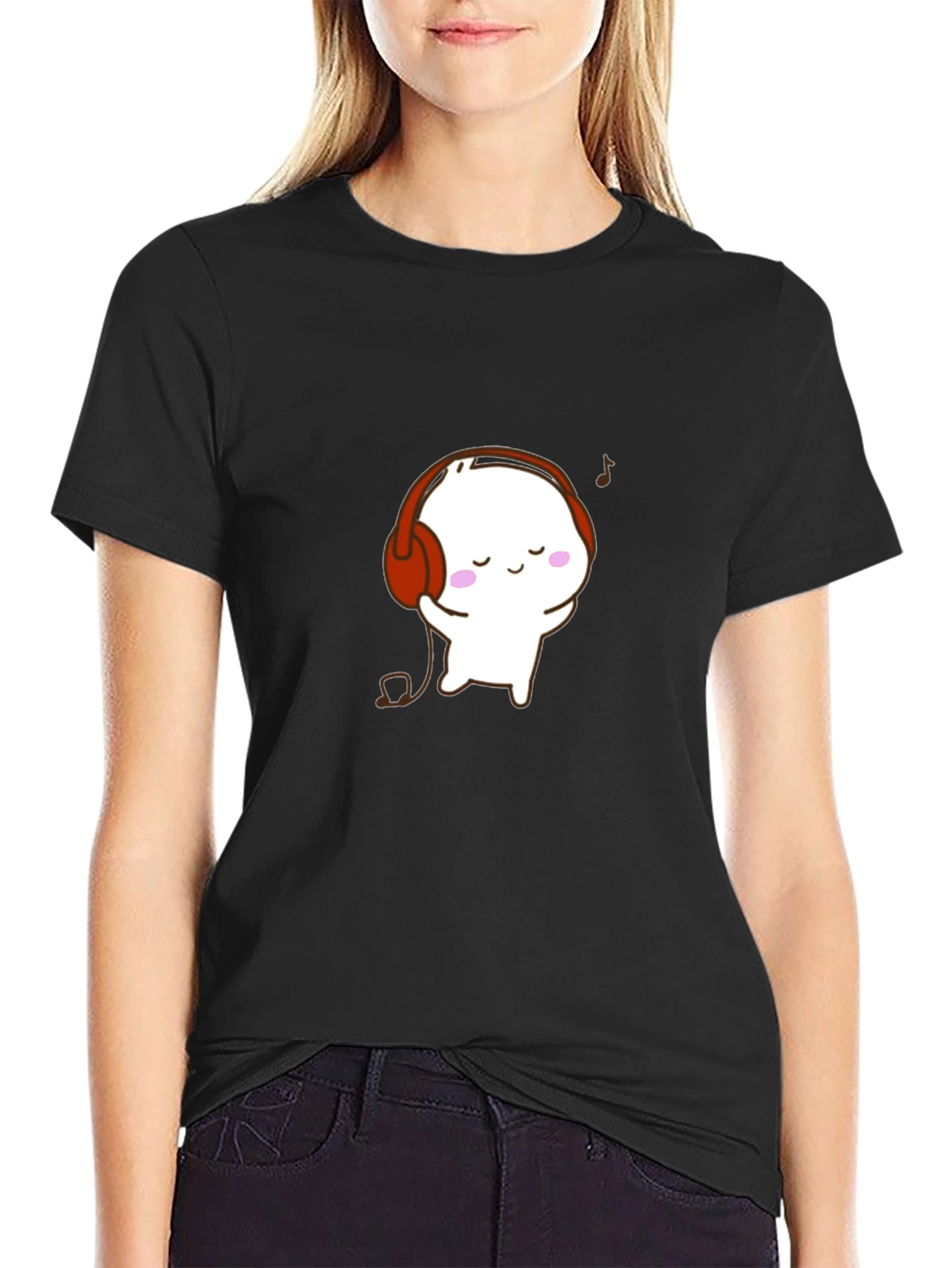 Cute Cartoon Character Black T-Shirt