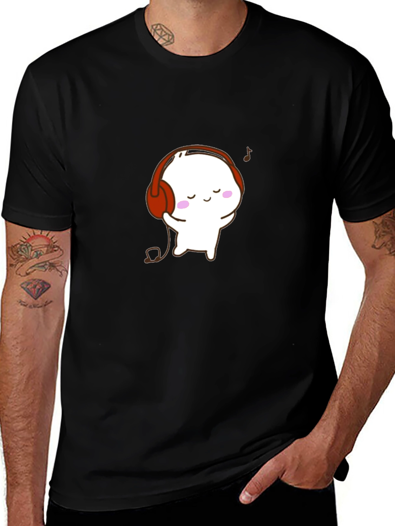 Cute Cartoon Character Black T-Shirt