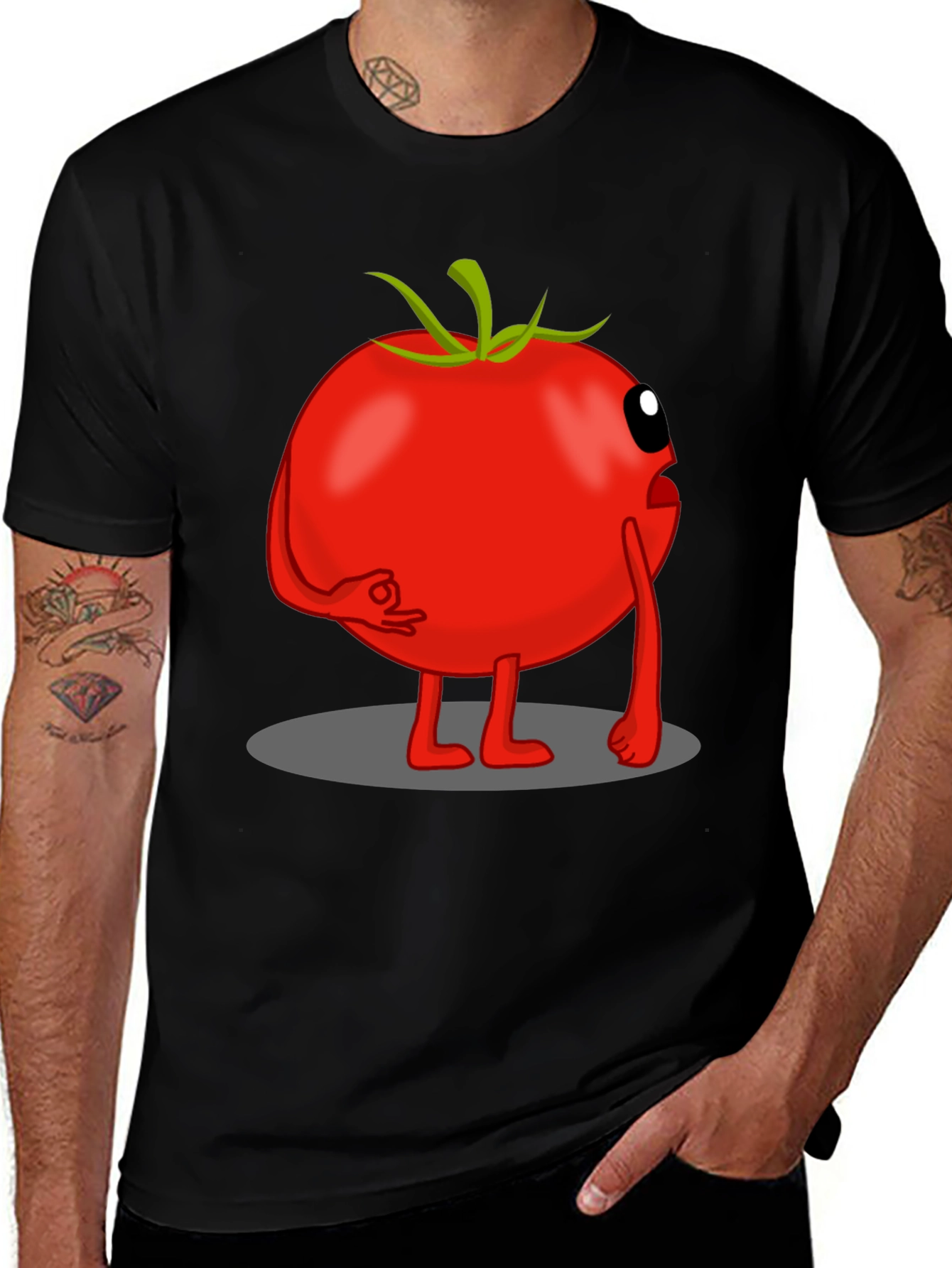 Tomato Cartoon Graphic Tee - Black Casual T-Shirt
