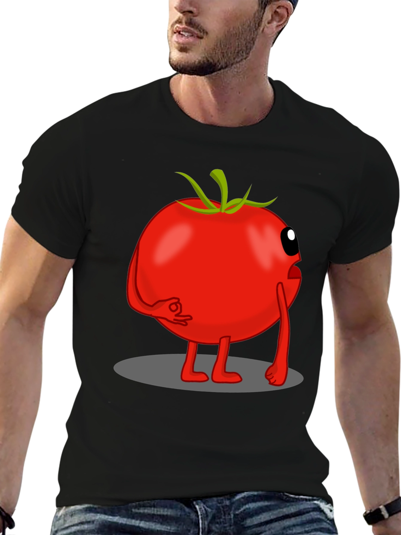Tomato Cartoon Graphic Tee - Black Casual T-Shirt