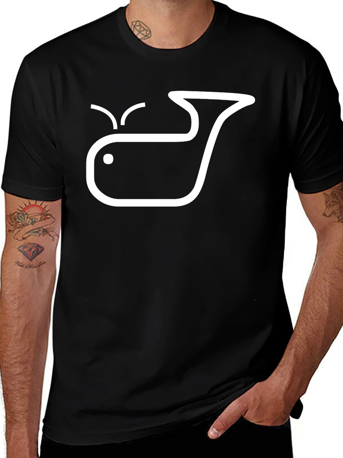 Whale Graphic Tee - Black Crew Neck