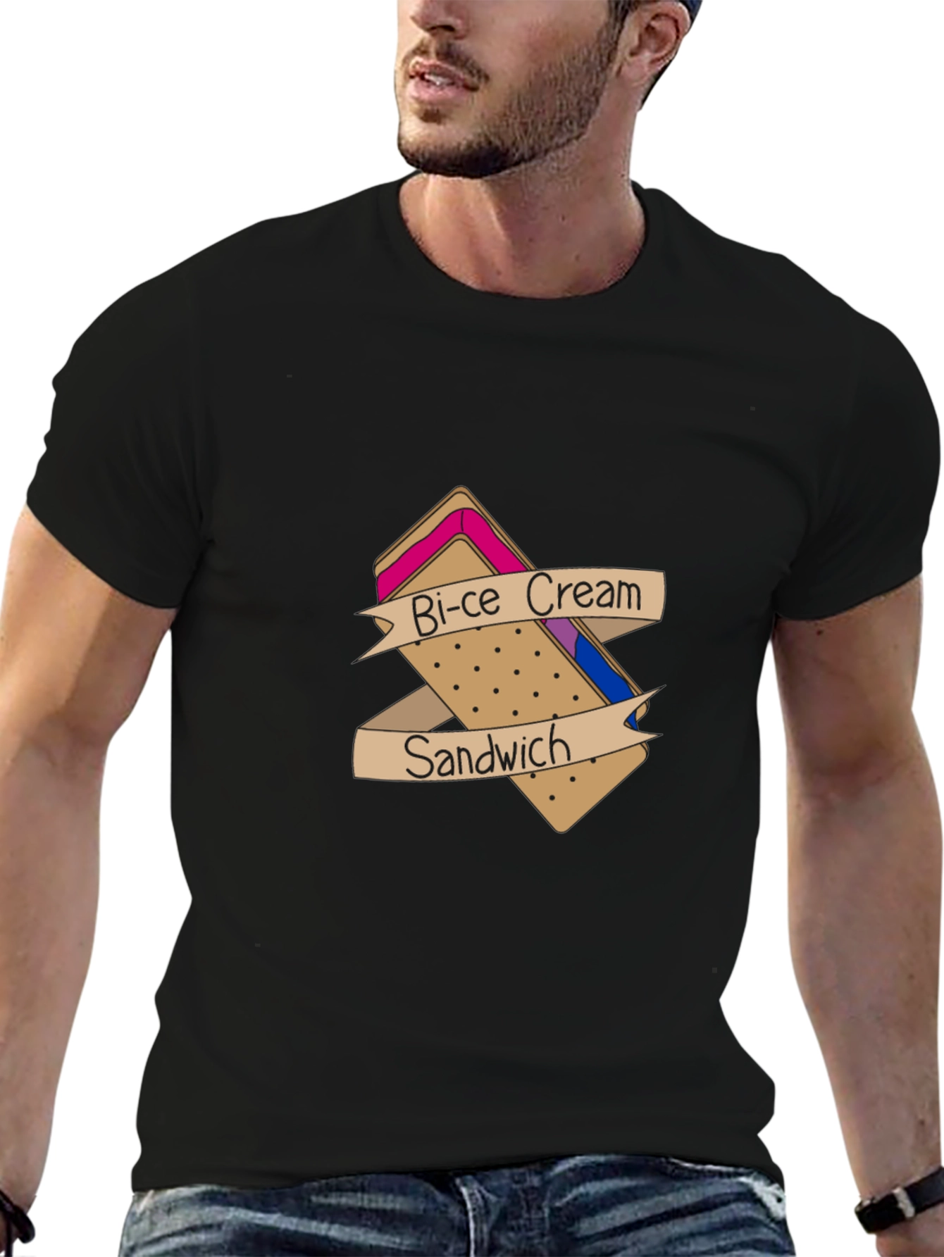 Bi-ce Cream Sandwich Black T-Shirt