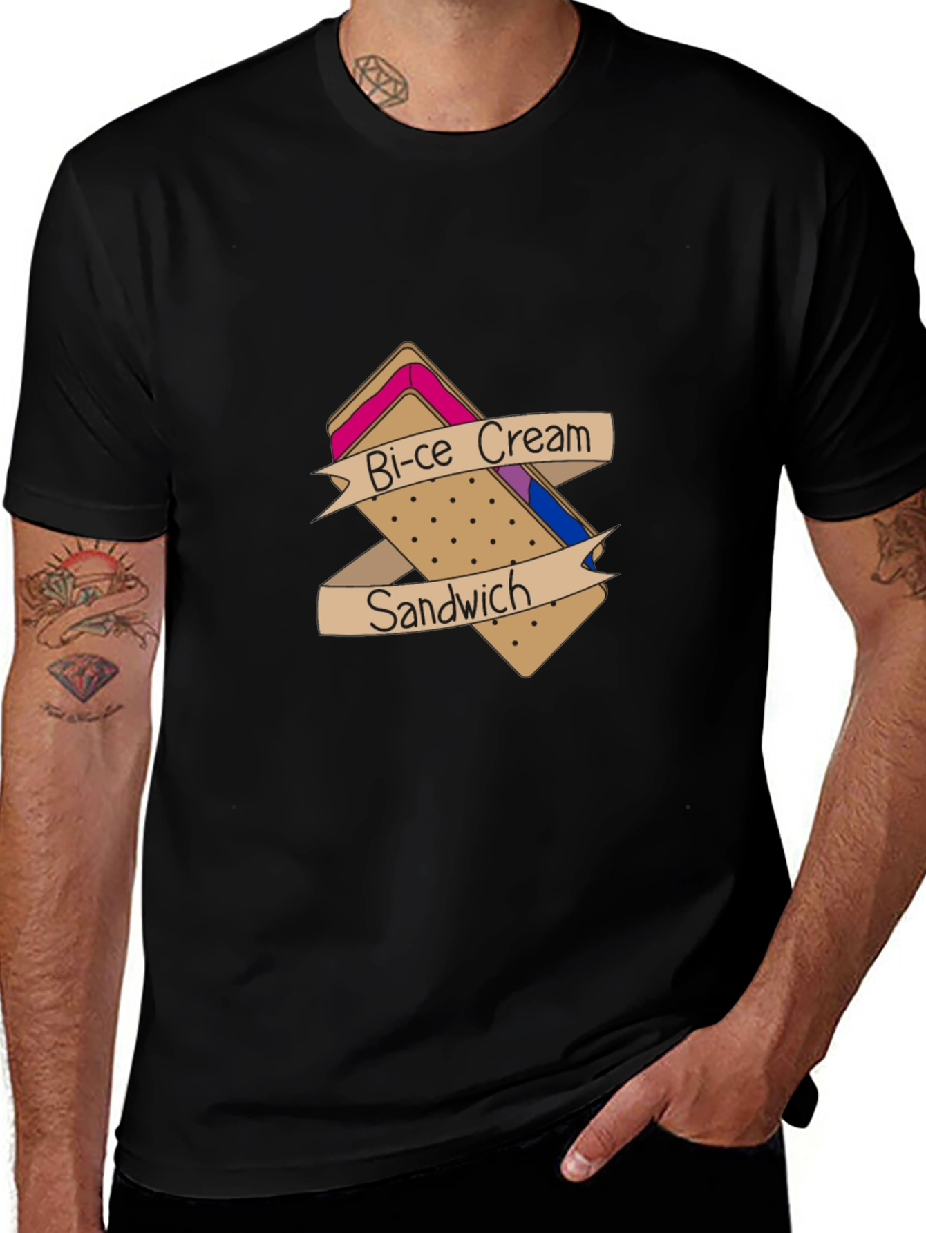 Bi-ce Cream Sandwich Black T-Shirt