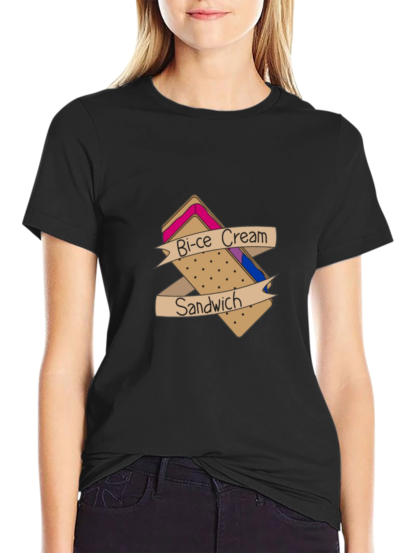 Bi-ce Cream Sandwich Black T-Shirt