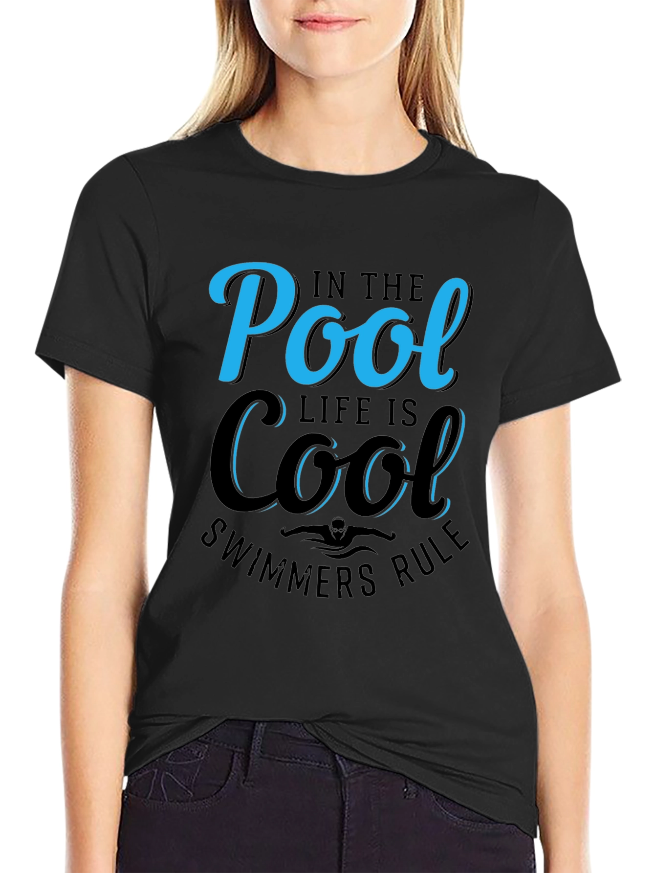 Pool Life Cool Swimmers Rule Black T-Shirt