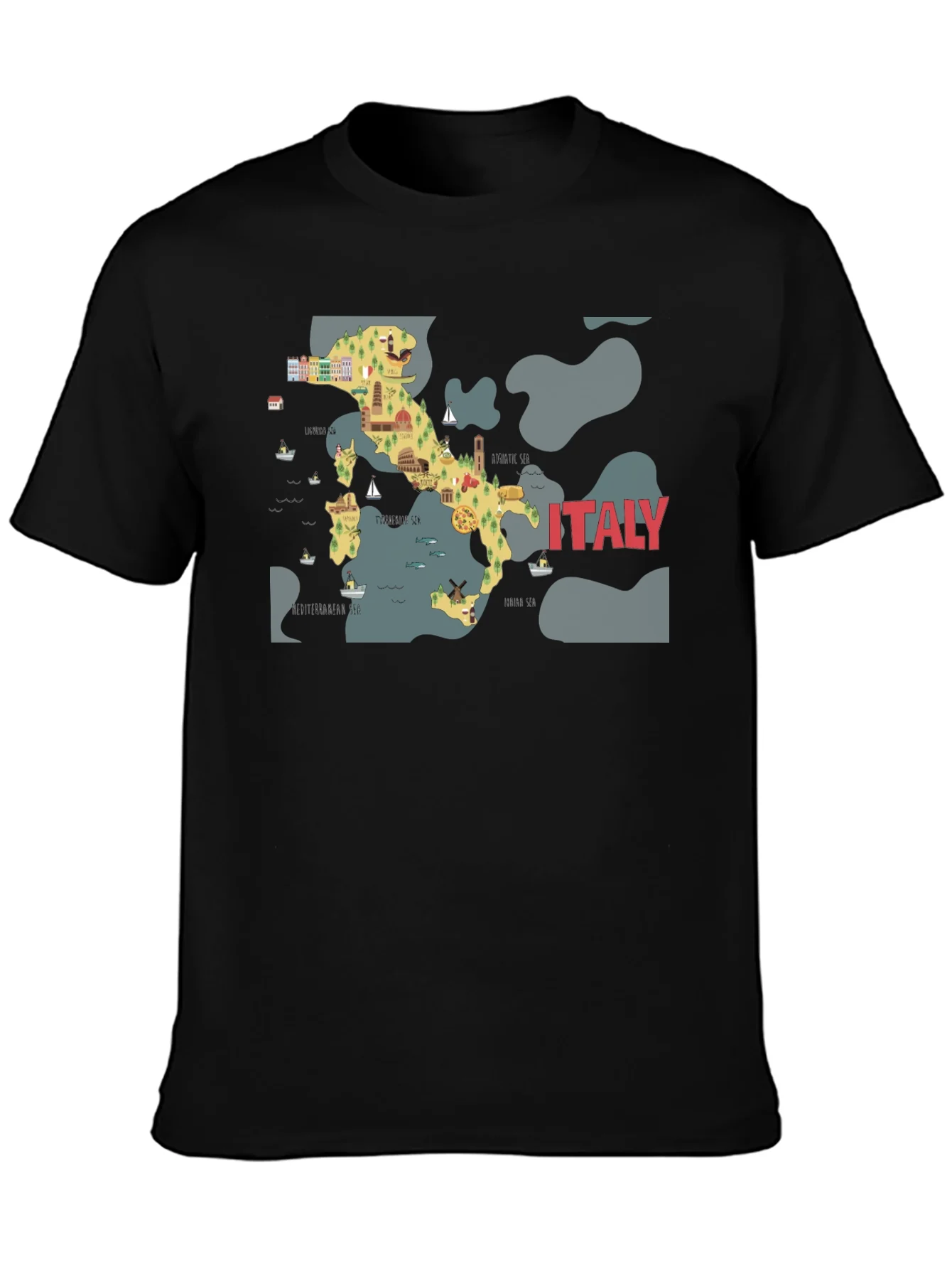Italy Map Graphic T-Shirt - Black