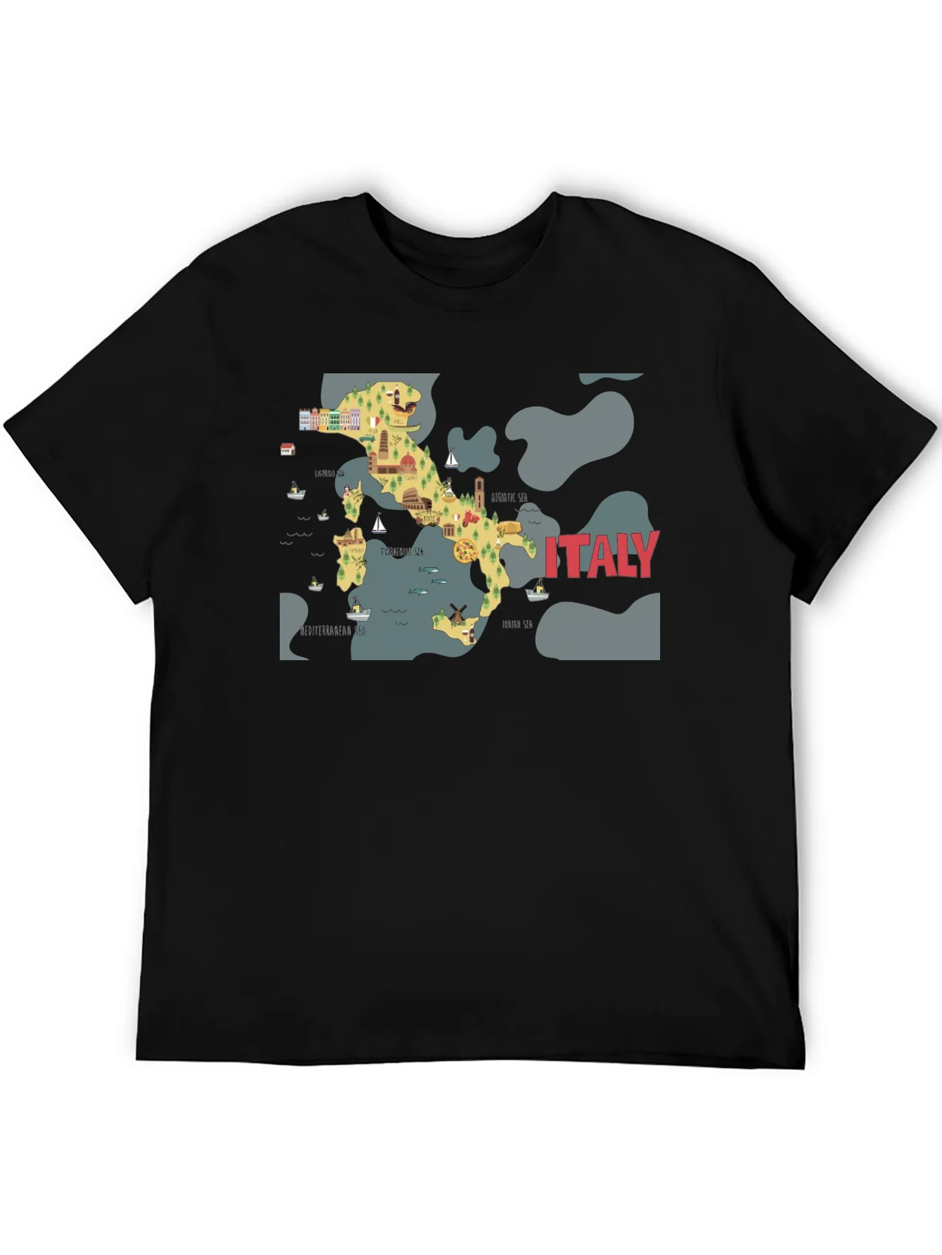 Italy Map Graphic T-Shirt - Black