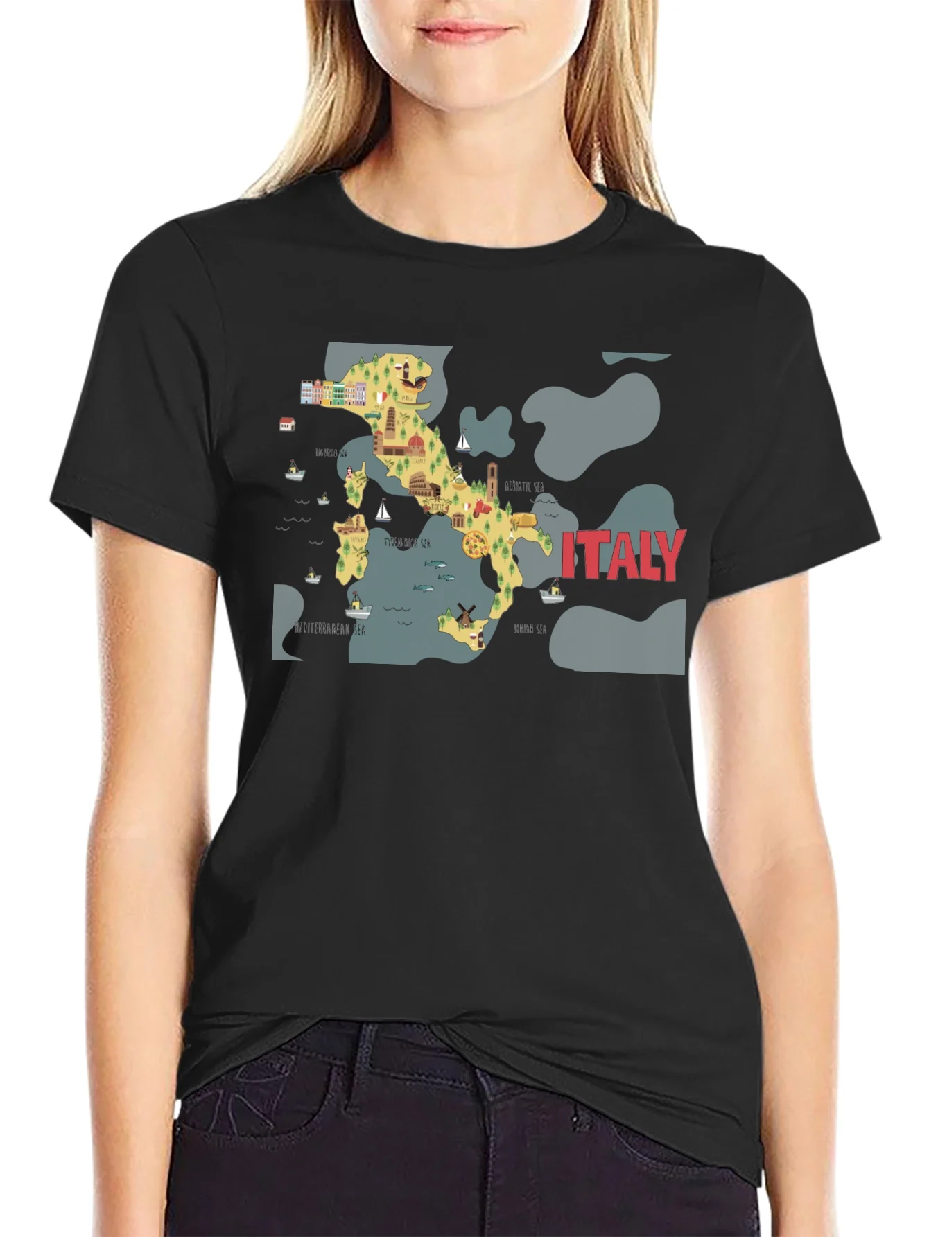 Italy Map Graphic T-Shirt - Black