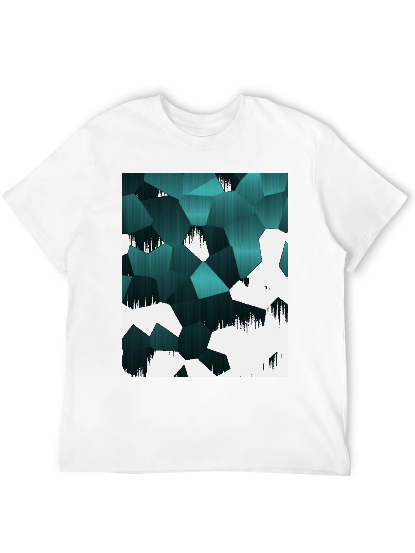 Abstract Geometric Teal & White Graphic T-Shirt